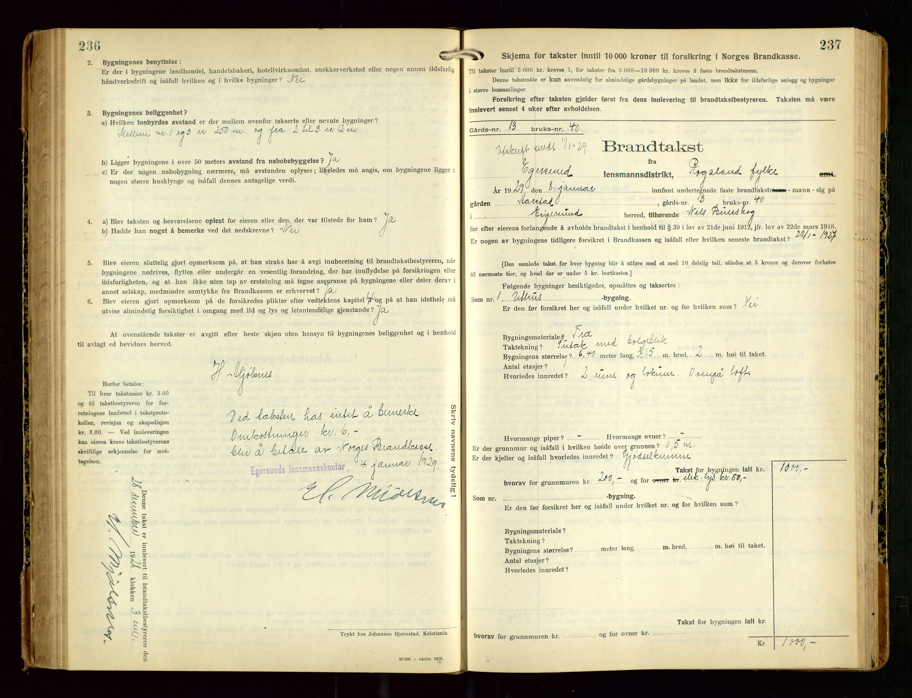 Eigersund lensmannskontor, SAST/A-100171/Gob/L0005: "Brandtakstprotokoll", 1925-1934, p. 236-237