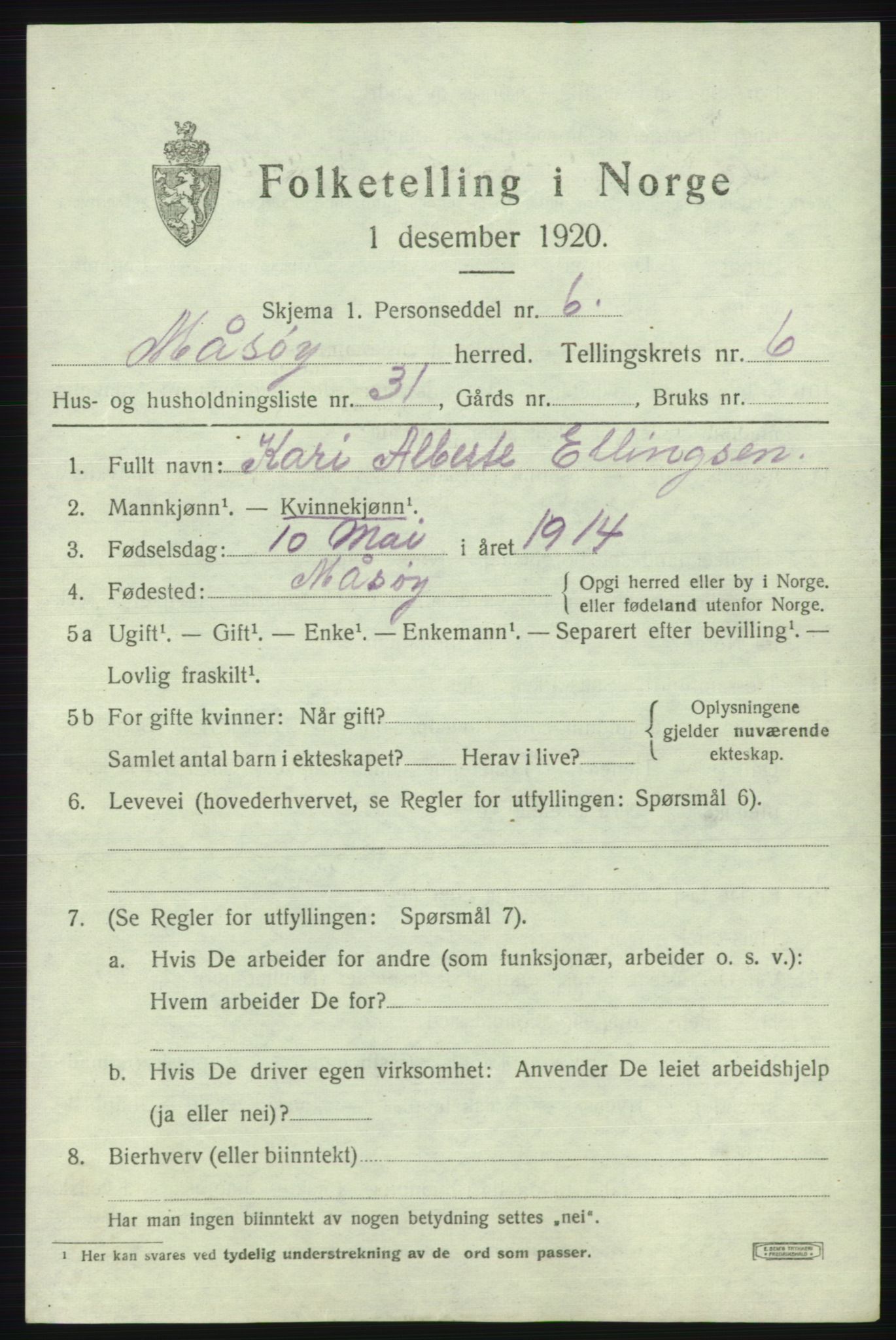SATØ, 1920 census for Måsøy, 1920, p. 3318