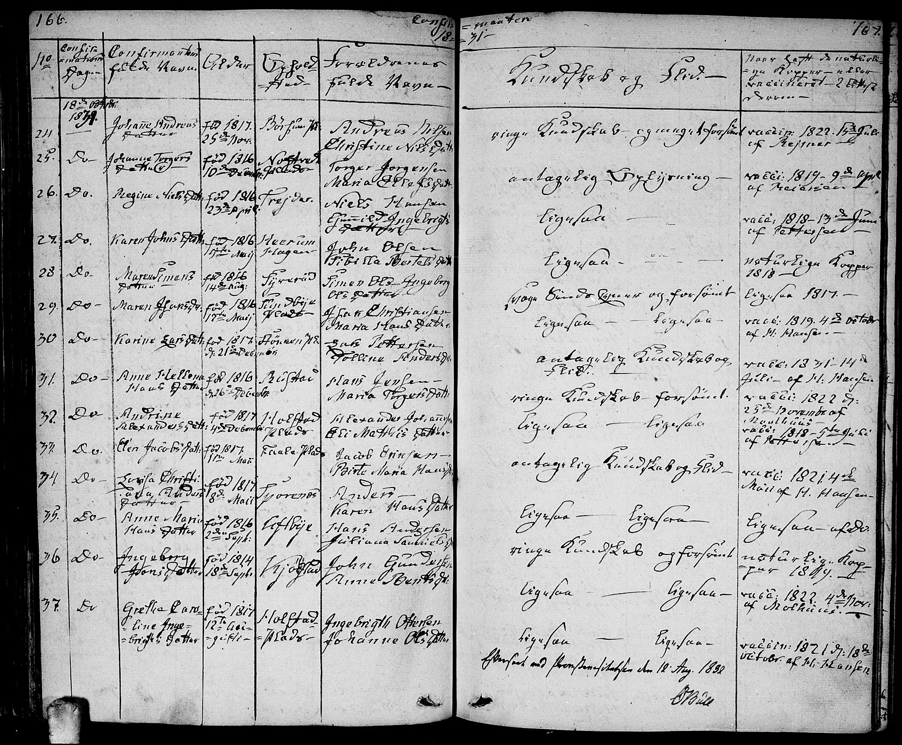 Ås prestekontor Kirkebøker, AV/SAO-A-10894/F/Fa/L0005: Parish register (official) no. I 5, 1827-1840, p. 166-167