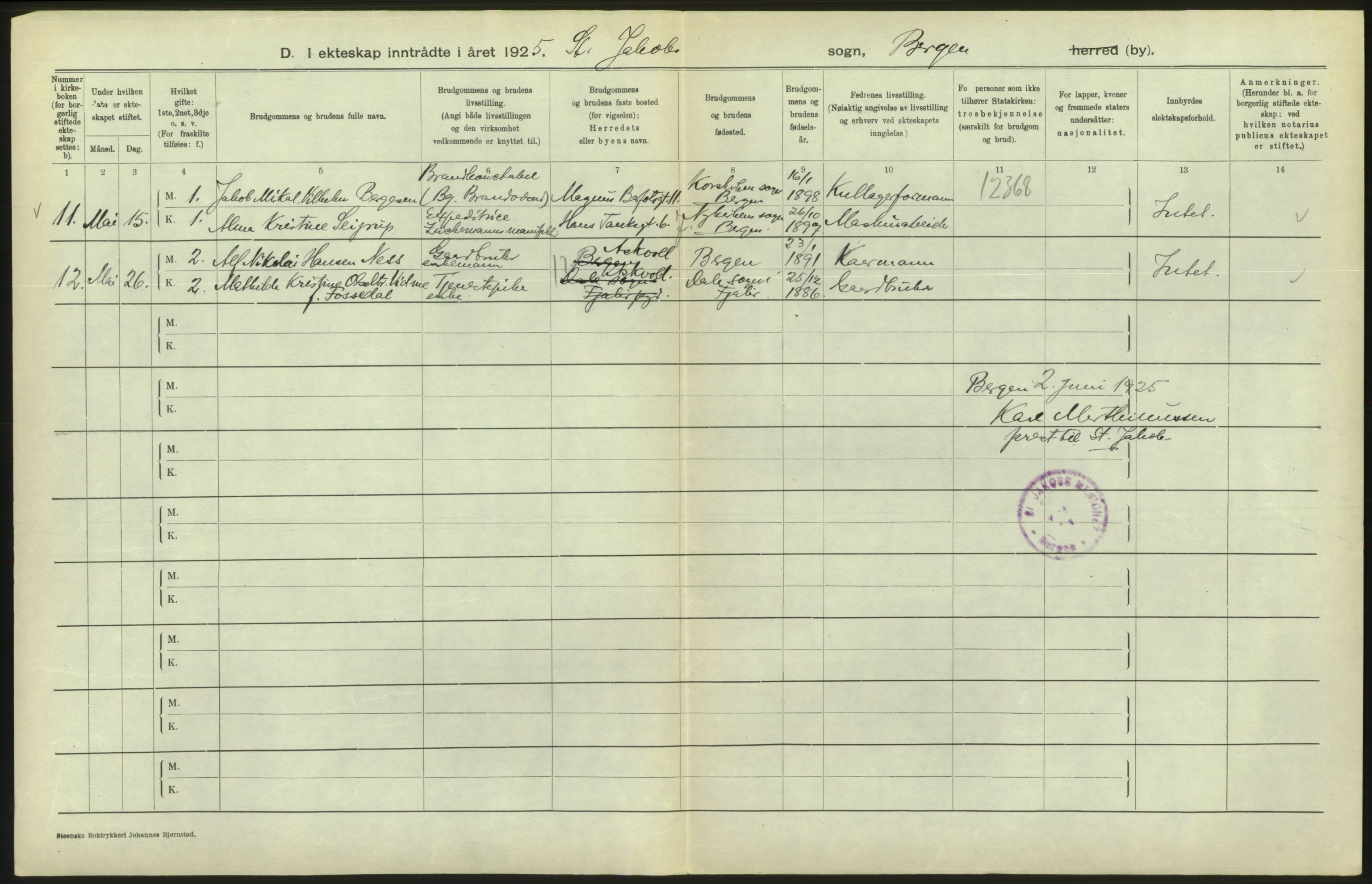 Statistisk sentralbyrå, Sosiodemografiske emner, Befolkning, AV/RA-S-2228/D/Df/Dfc/Dfce/L0029: Bergen: Gifte, døde., 1925, p. 270