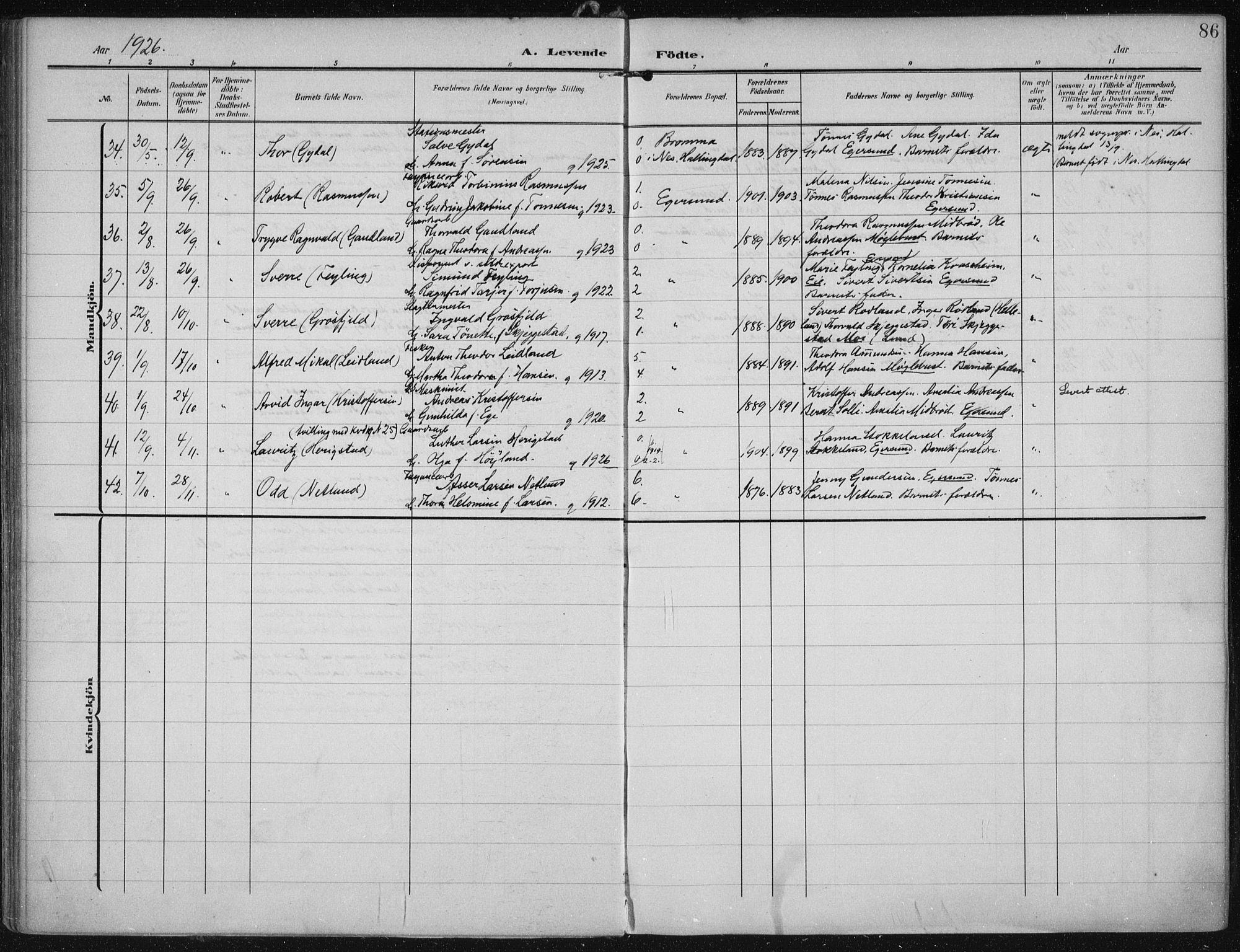 Eigersund sokneprestkontor, AV/SAST-A-101807/S08/L0022: Parish register (official) no. A 21, 1905-1928, p. 86