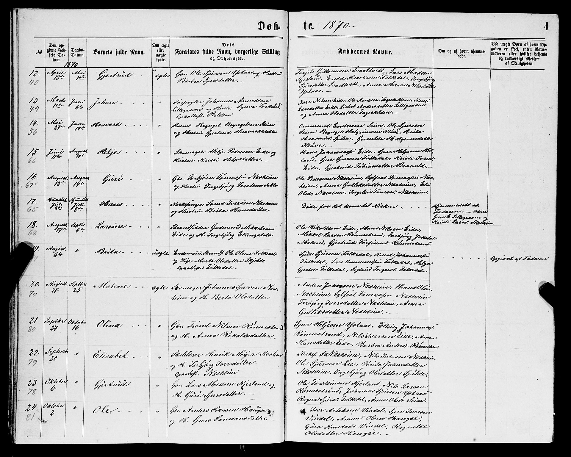 Ulvik sokneprestembete, SAB/A-78801/H/Hab: Parish register (copy) no. B 2, 1869-1883, p. 4