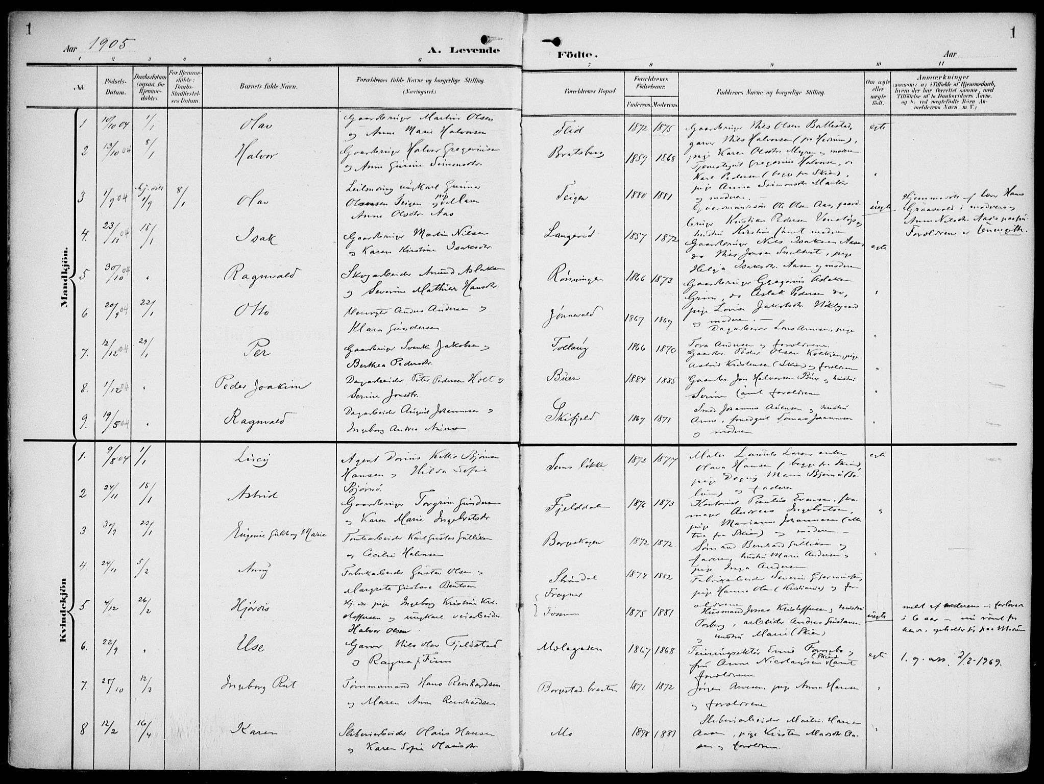 Gjerpen kirkebøker, SAKO/A-265/F/Fa/L0012: Parish register (official) no. I 12, 1905-1913, p. 1