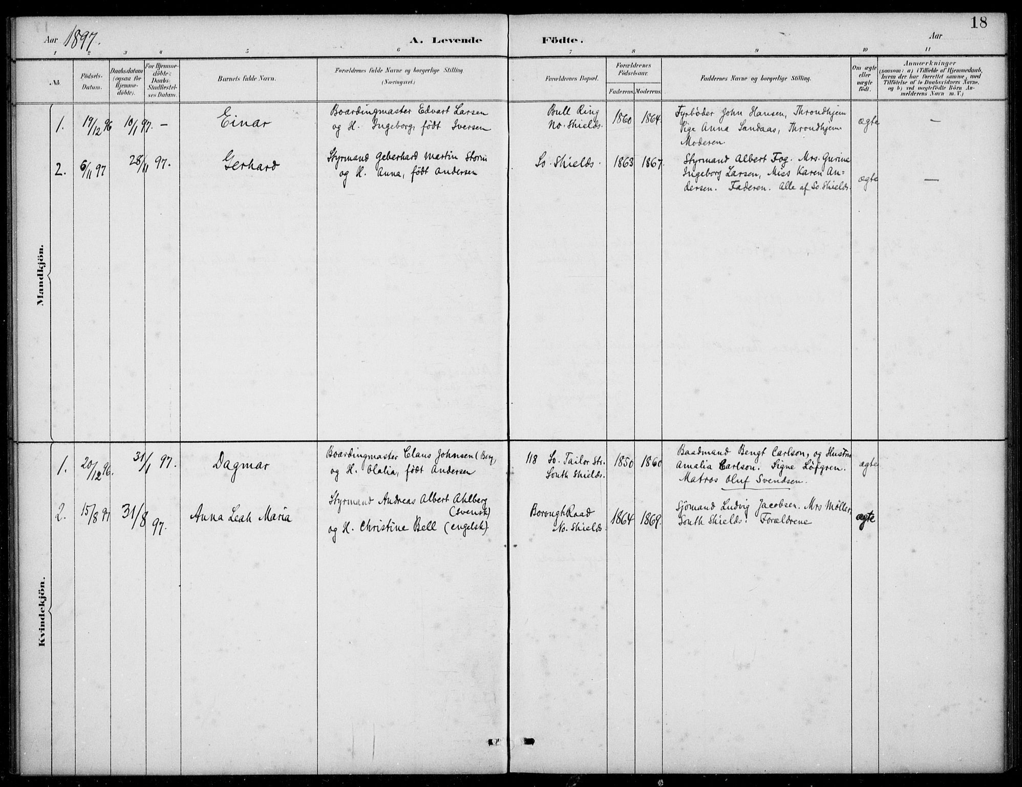 Den norske sjømannsmisjon i utlandet/Tyne-havnene (North Shields og New Castle), SAB/SAB/PA-0101/H/Ha/L0002: Parish register (official) no. A 2, 1883-1938, p. 18