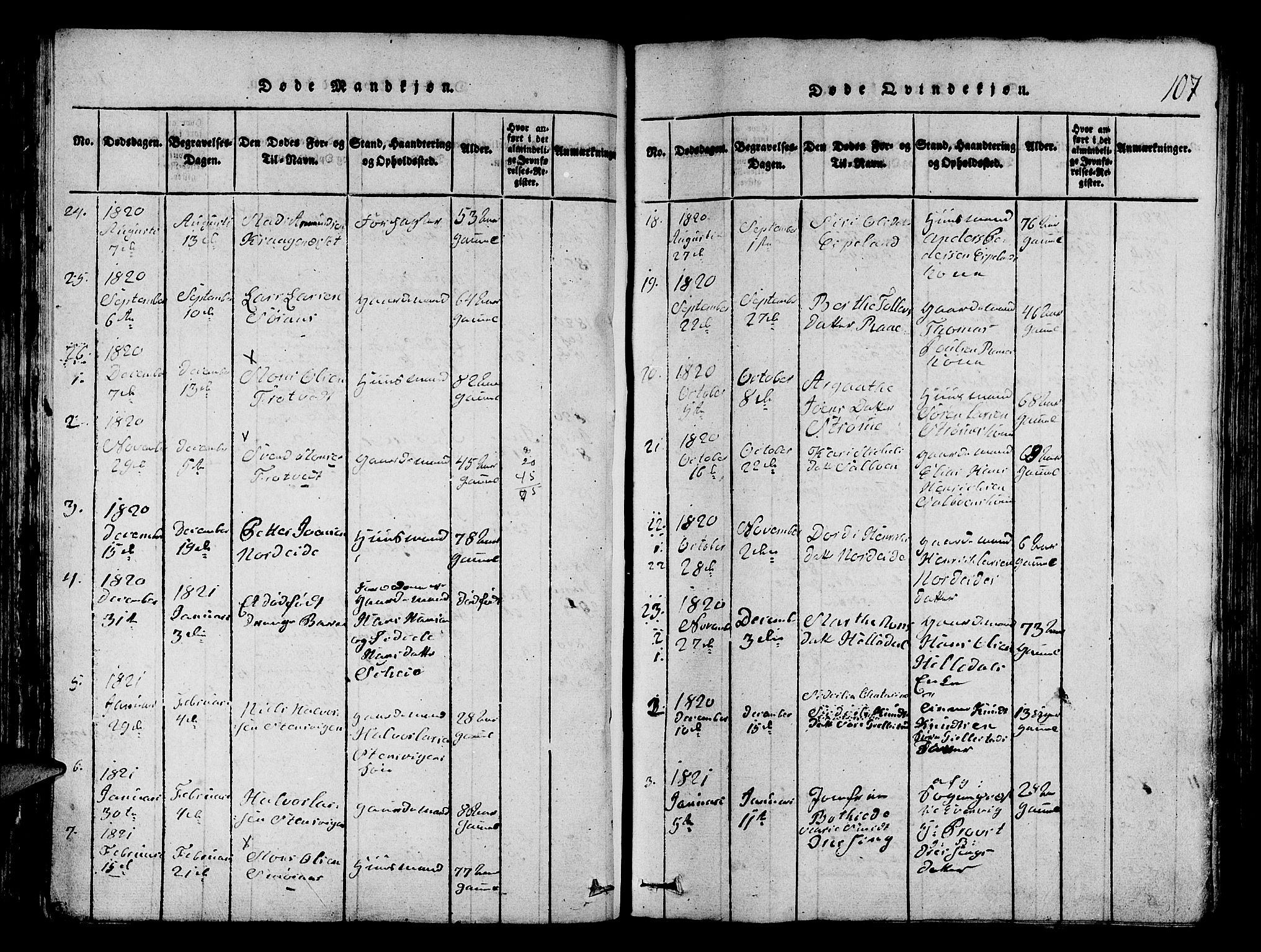 Fana Sokneprestembete, SAB/A-75101/H/Hab/Haba/L0001: Parish register (copy) no. A 1, 1816-1836, p. 107