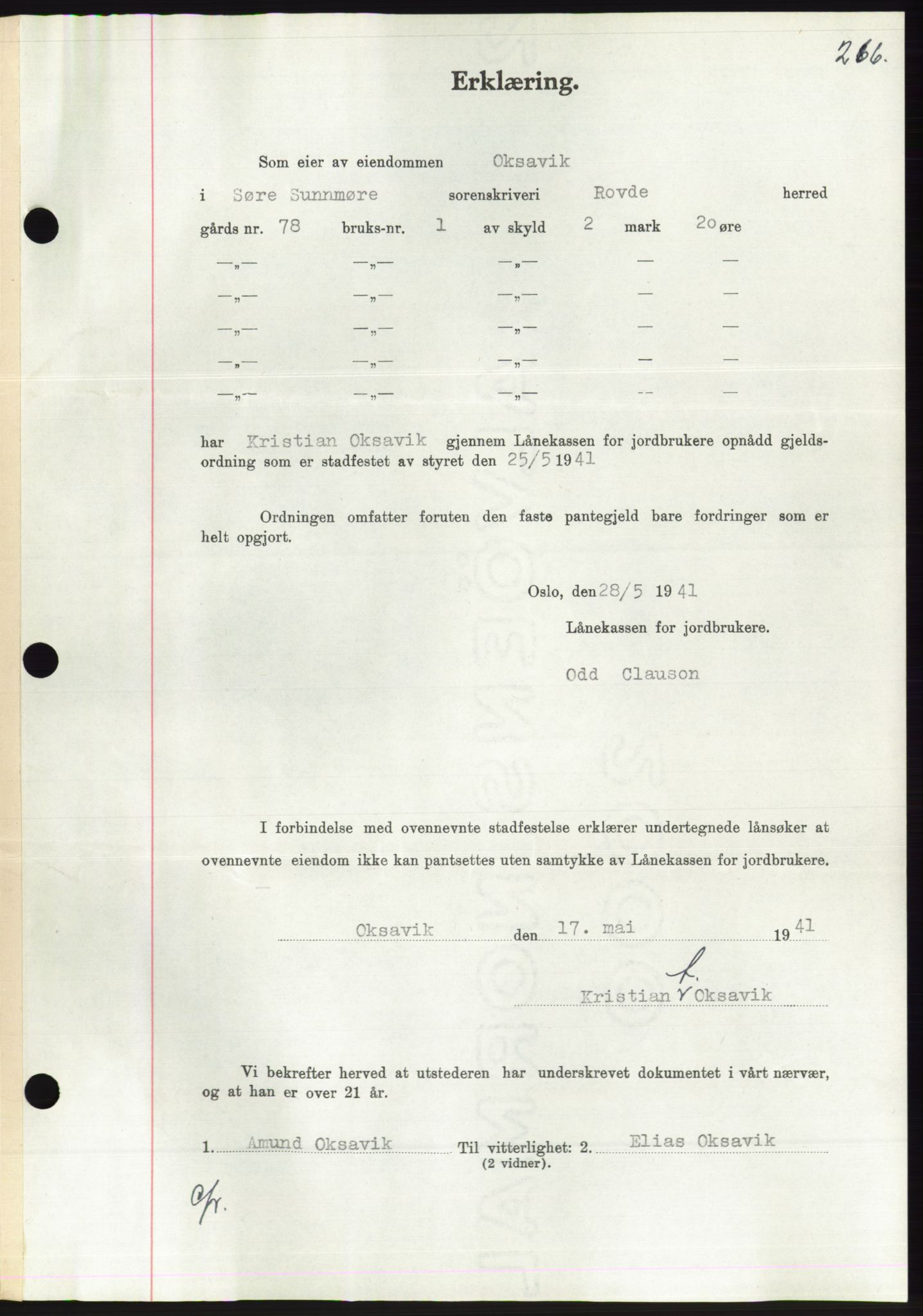 Søre Sunnmøre sorenskriveri, AV/SAT-A-4122/1/2/2C/L0071: Mortgage book no. 65, 1941-1941, Diary no: : 619/1941