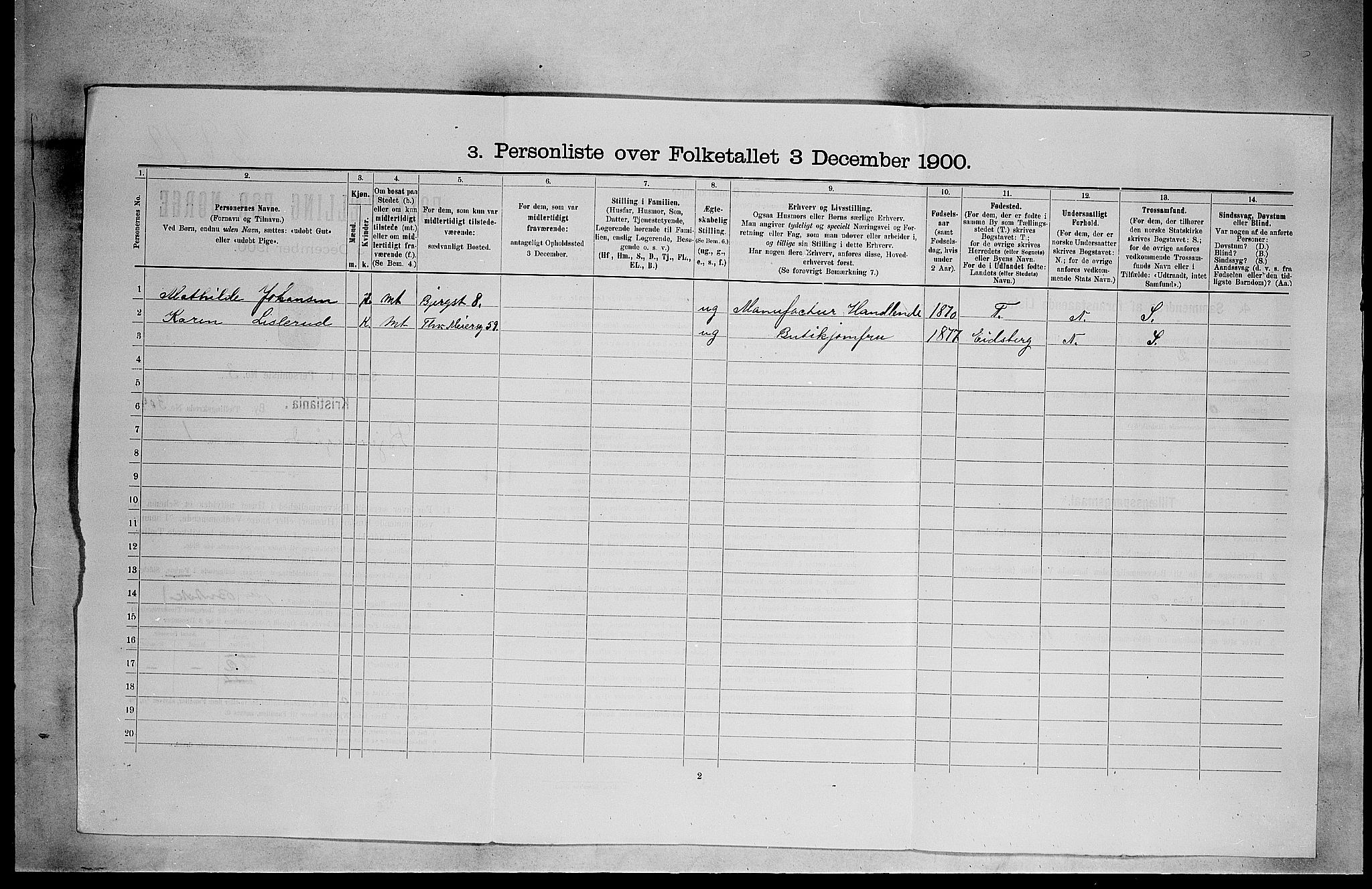 SAO, 1900 census for Kristiania, 1900, p. 5306