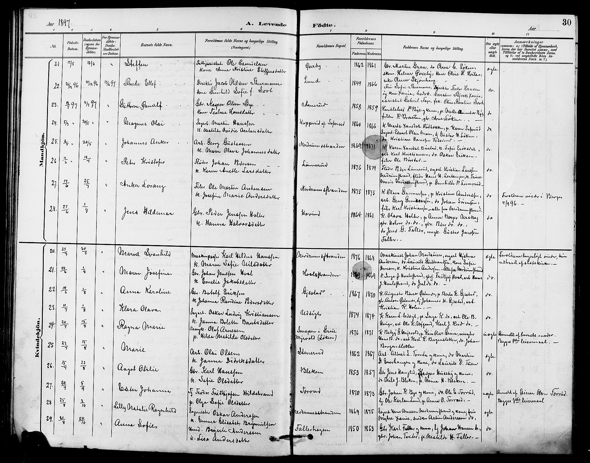 Fet prestekontor Kirkebøker, AV/SAO-A-10370a/G/Ga/L0007: Parish register (copy) no. I 7, 1892-1906, p. 30