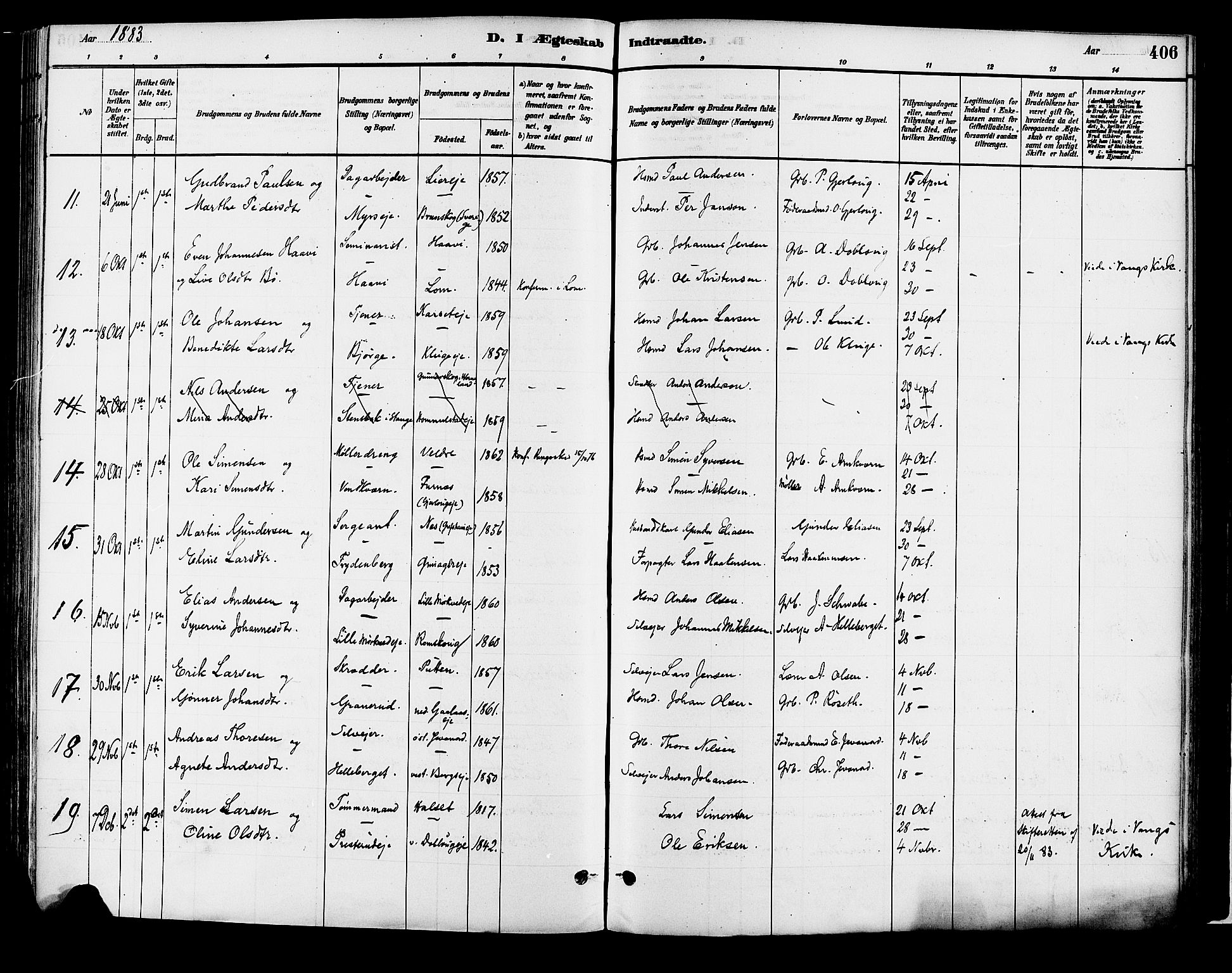 Vang prestekontor, Hedmark, SAH/PREST-008/H/Ha/Haa/L0018B: Parish register (official) no. 18B, 1880-1906, p. 406