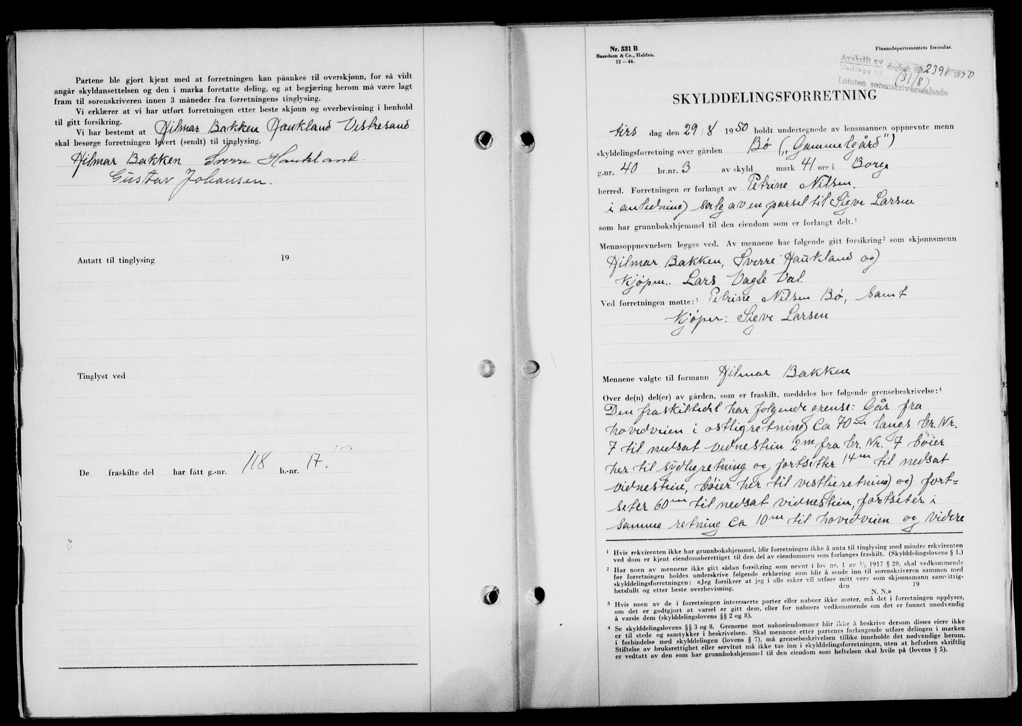 Lofoten sorenskriveri, SAT/A-0017/1/2/2C/L0024a: Mortgage book no. 24a, 1950-1950, Diary no: : 2391/1950