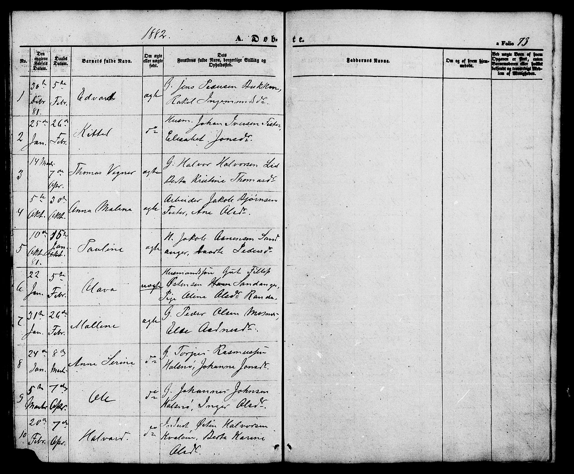 Hjelmeland sokneprestkontor, SAST/A-101843/01/V/L0005: Parish register (copy) no. B 5, 1853-1892, p. 73