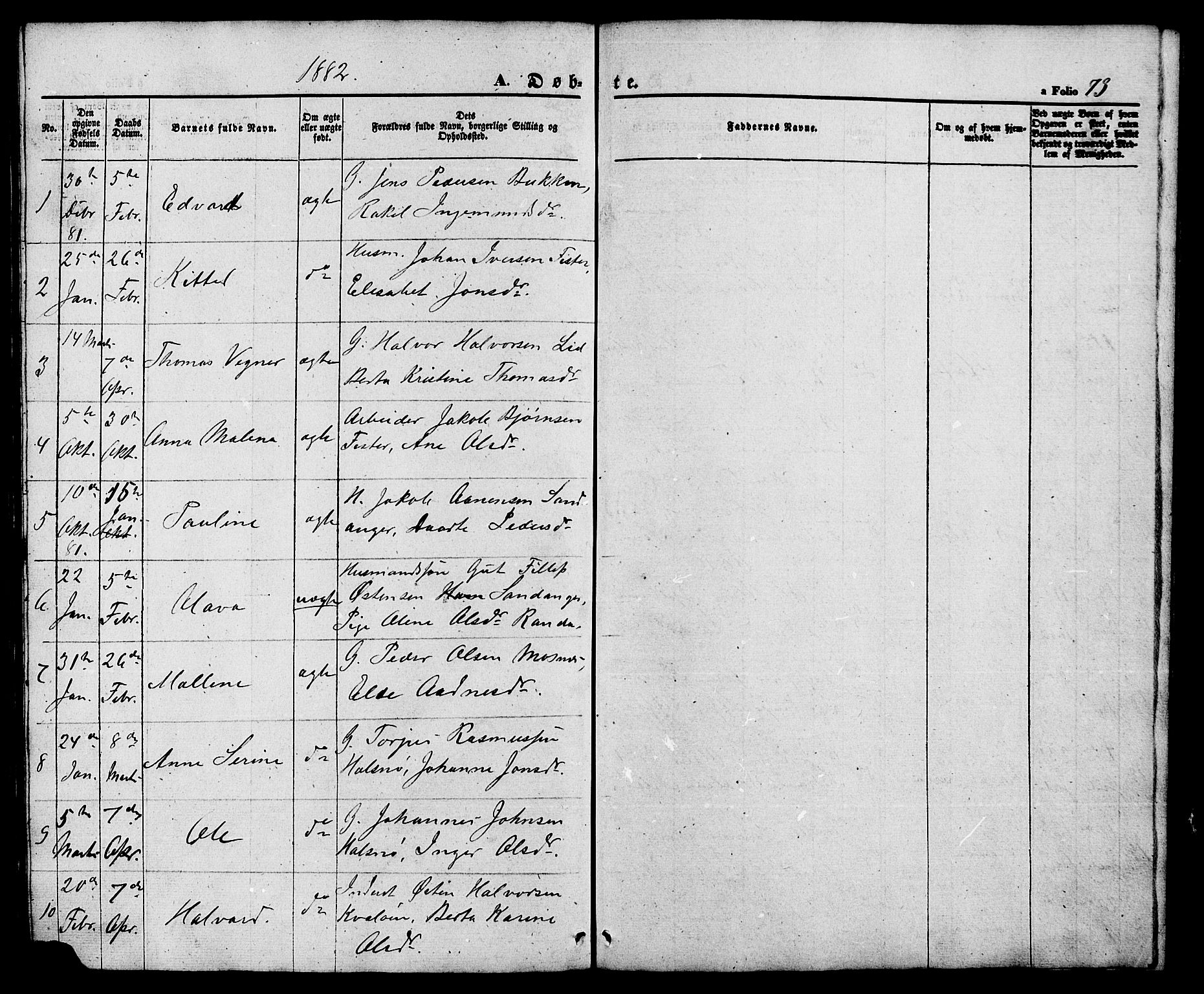Hjelmeland sokneprestkontor, AV/SAST-A-101843/01/V/L0005: Parish register (copy) no. B 5, 1853-1892, p. 73