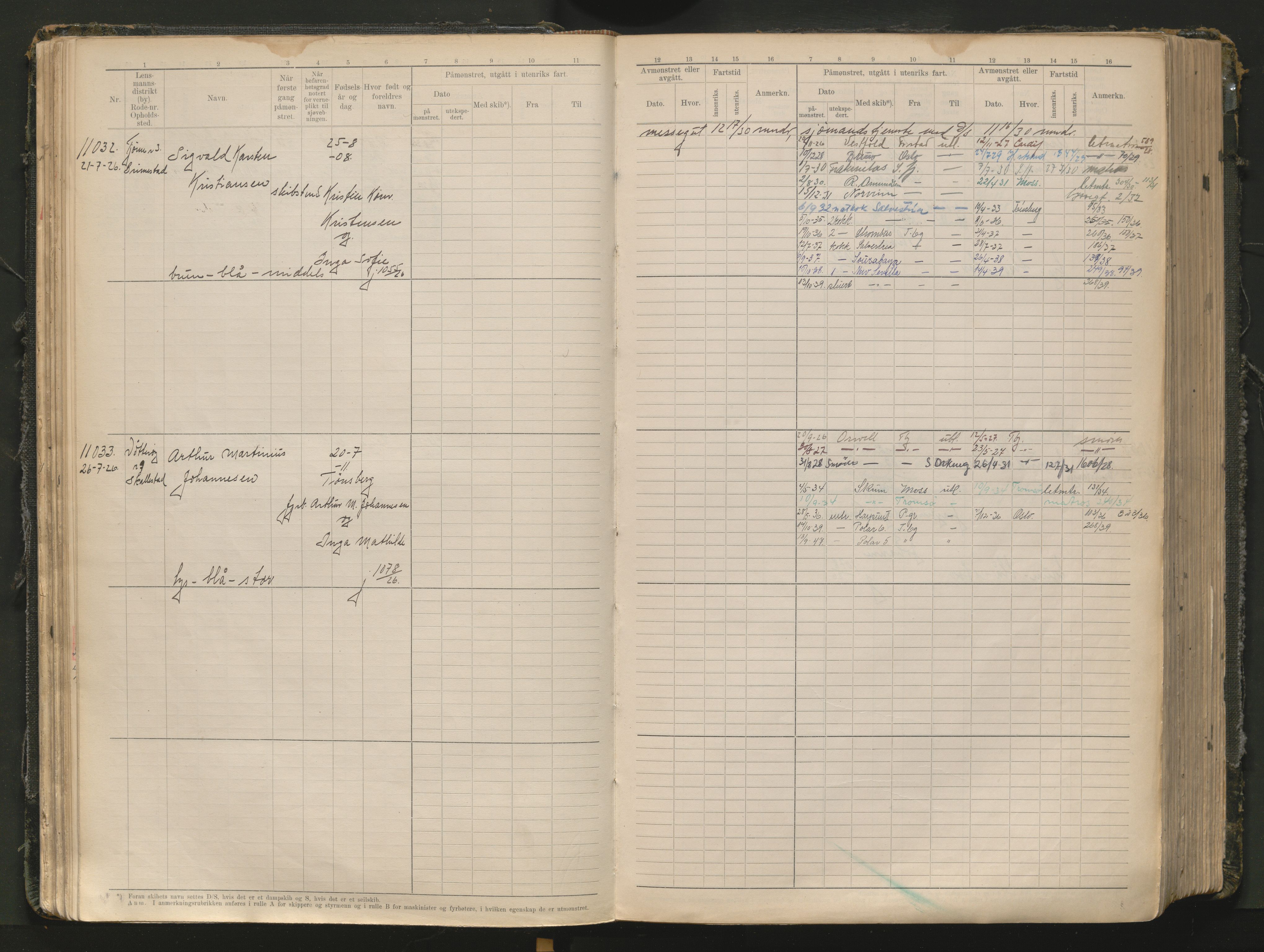 Tønsberg innrulleringskontor, AV/SAKO-A-786/F/Fc/Fcb/L0012: Hovedrulle Patent nr. 10828-12216, 1925-1948