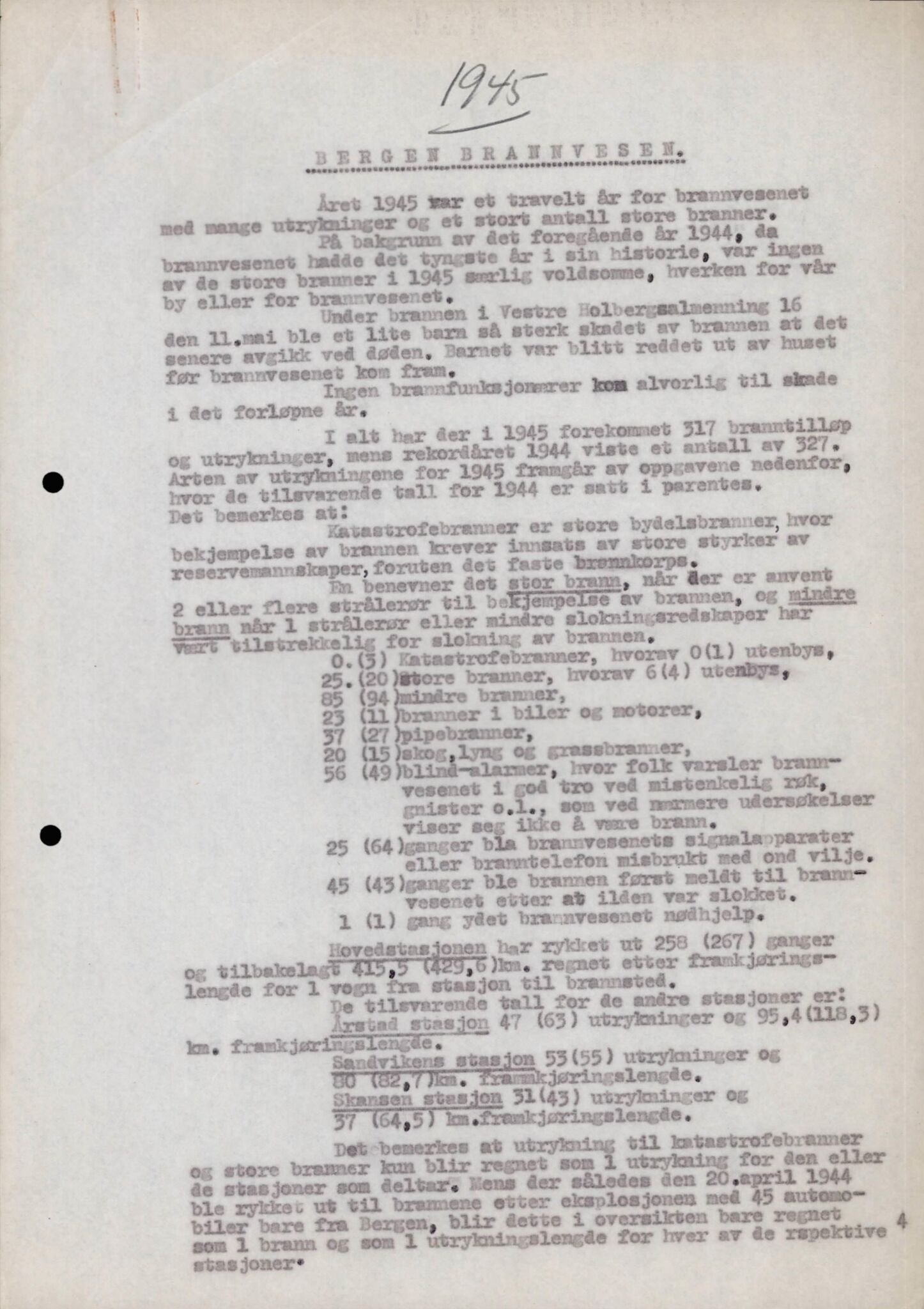 Bergen kommune. Brannvesenet (1863-1971), BBA/A-1181/X/Xa/L0026: Årsberetning, 1931-1974, p. 1