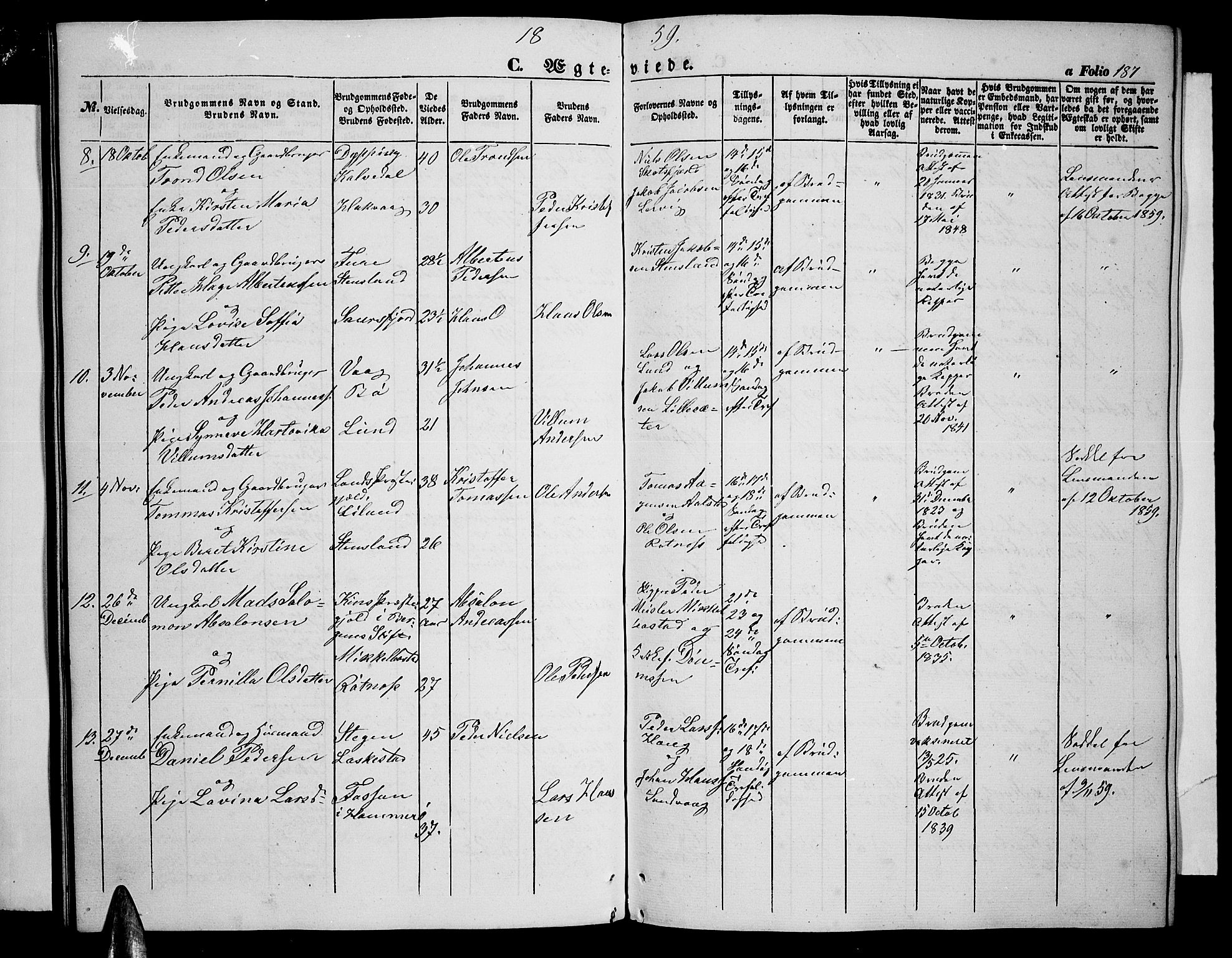 Ministerialprotokoller, klokkerbøker og fødselsregistre - Nordland, SAT/A-1459/855/L0814: Parish register (copy) no. 855C03, 1851-1864, p. 187