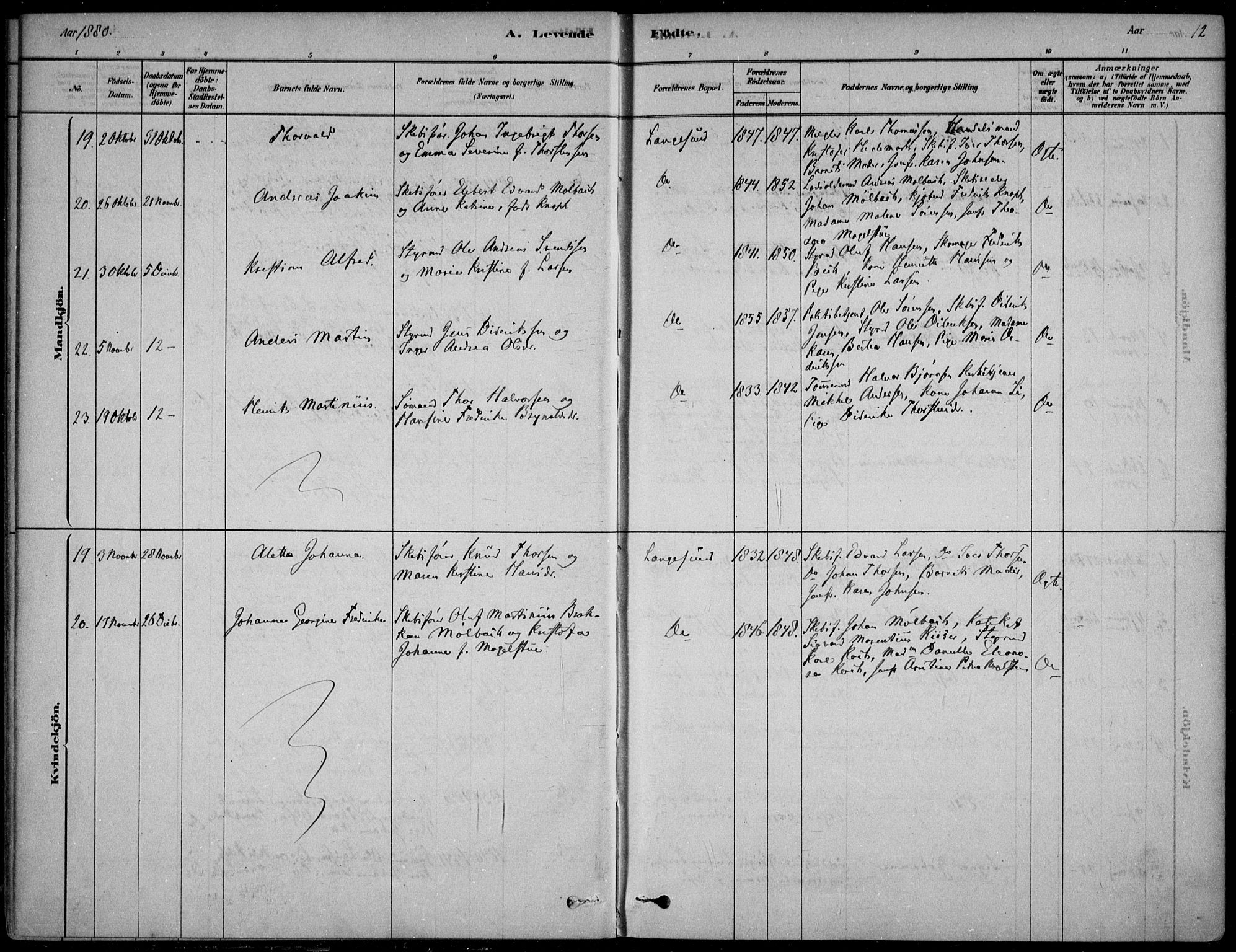 Langesund kirkebøker, SAKO/A-280/F/Fa/L0002: Parish register (official) no. 2, 1878-1892, p. 12