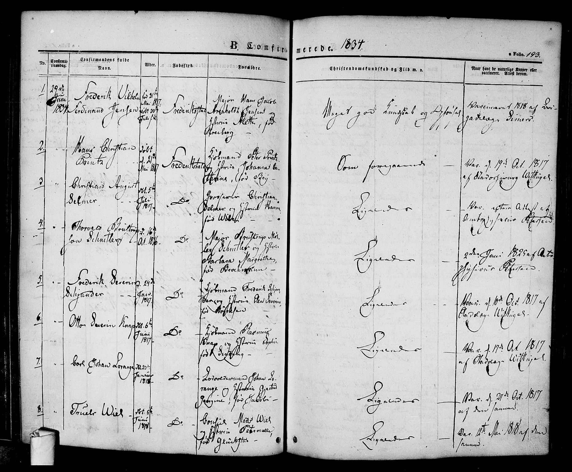 Halden prestekontor Kirkebøker, SAO/A-10909/F/Fa/L0005: Parish register (official) no. I 5, 1834-1845, p. 193