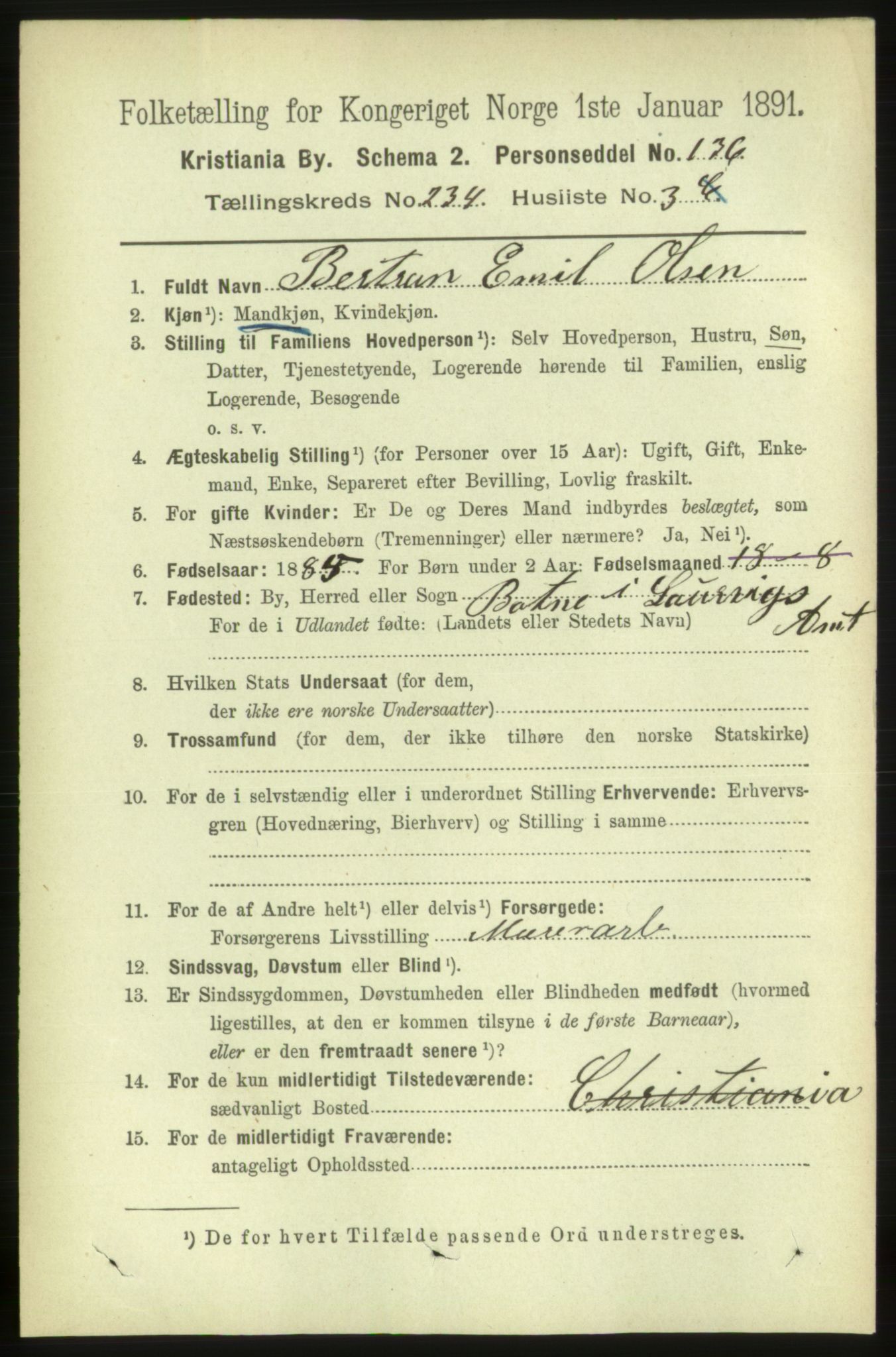 RA, 1891 census for 0301 Kristiania, 1891, p. 143597