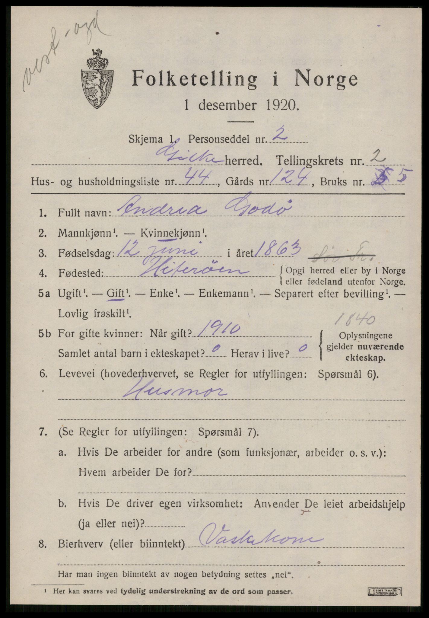 SAT, 1920 census for Giske, 1920, p. 1598