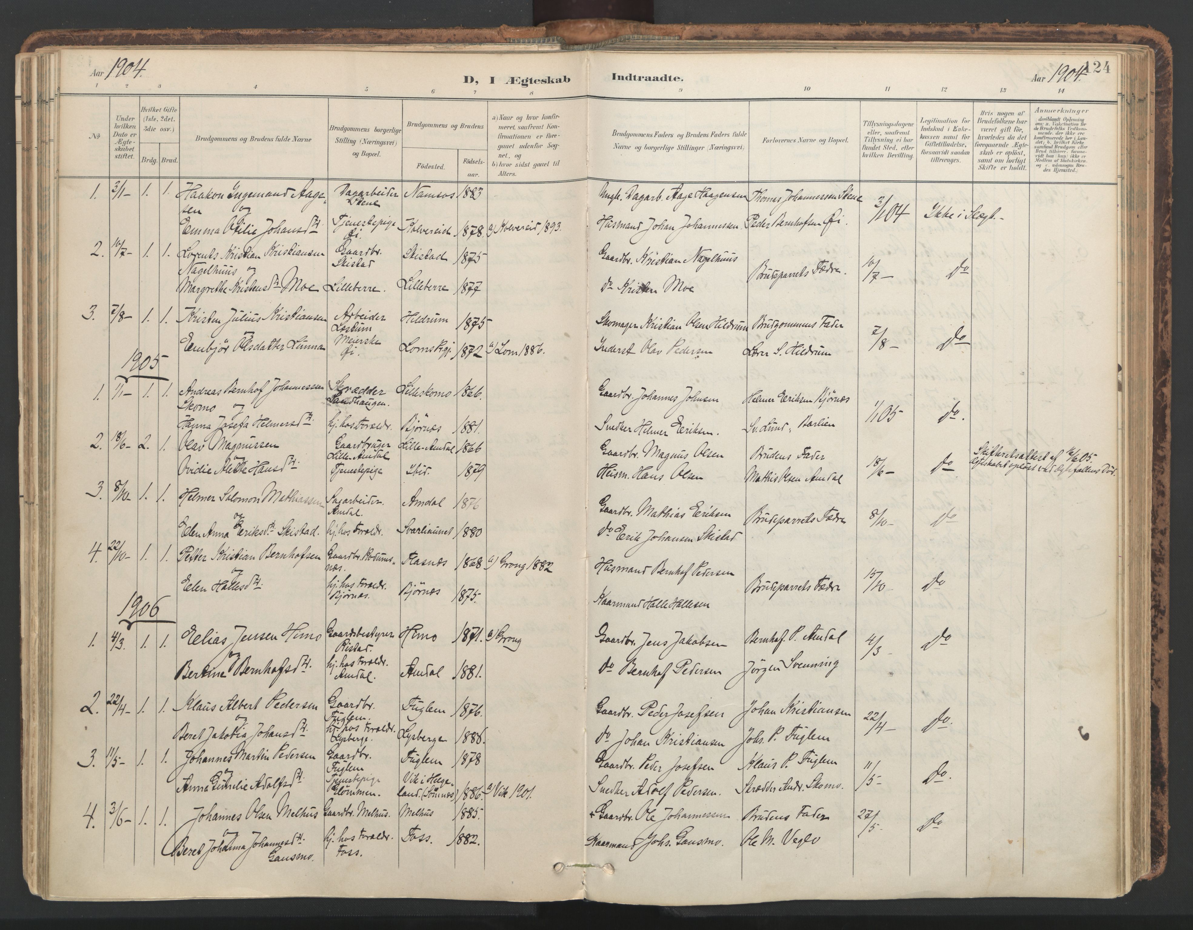 Ministerialprotokoller, klokkerbøker og fødselsregistre - Nord-Trøndelag, AV/SAT-A-1458/764/L0556: Parish register (official) no. 764A11, 1897-1924, p. 124