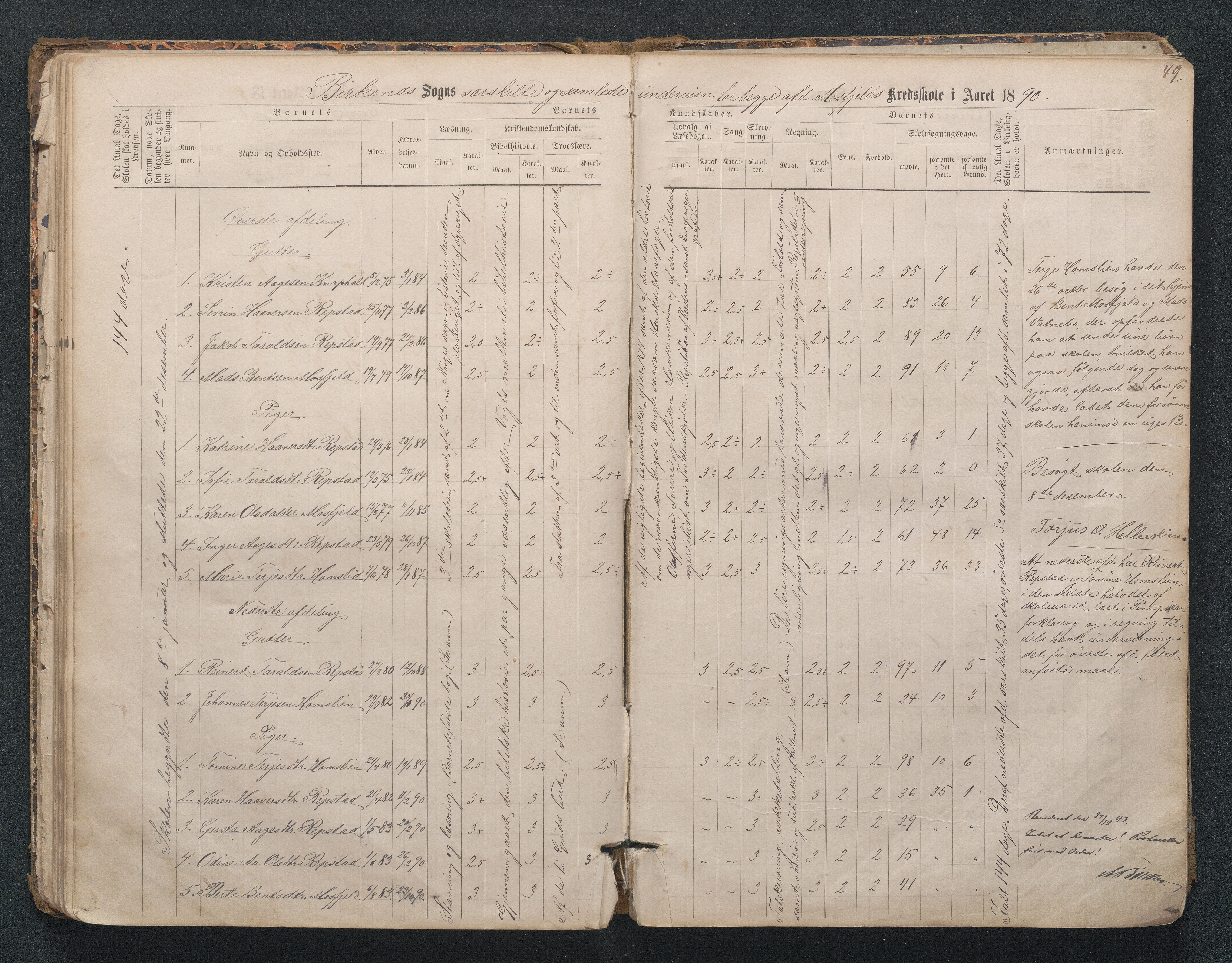 Birkenes kommune, Mosfjell skolekrets, AAKS/KA0928-550f_91/F02/L0001: Skoleprotokoll Flå og Mosfjell, 1867-1909, p. 49