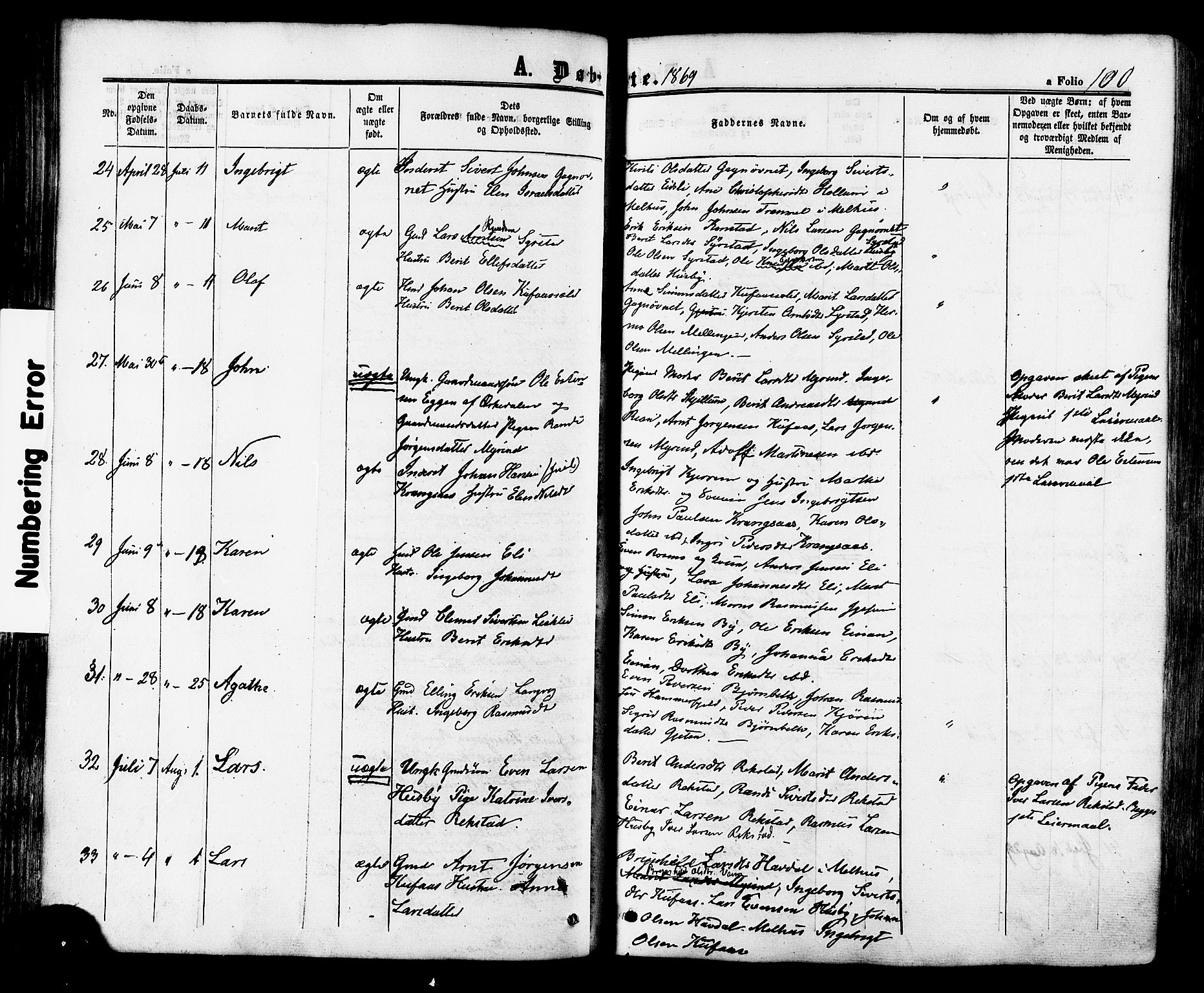 Ministerialprotokoller, klokkerbøker og fødselsregistre - Sør-Trøndelag, SAT/A-1456/665/L0772: Parish register (official) no. 665A07, 1856-1878, p. 100
