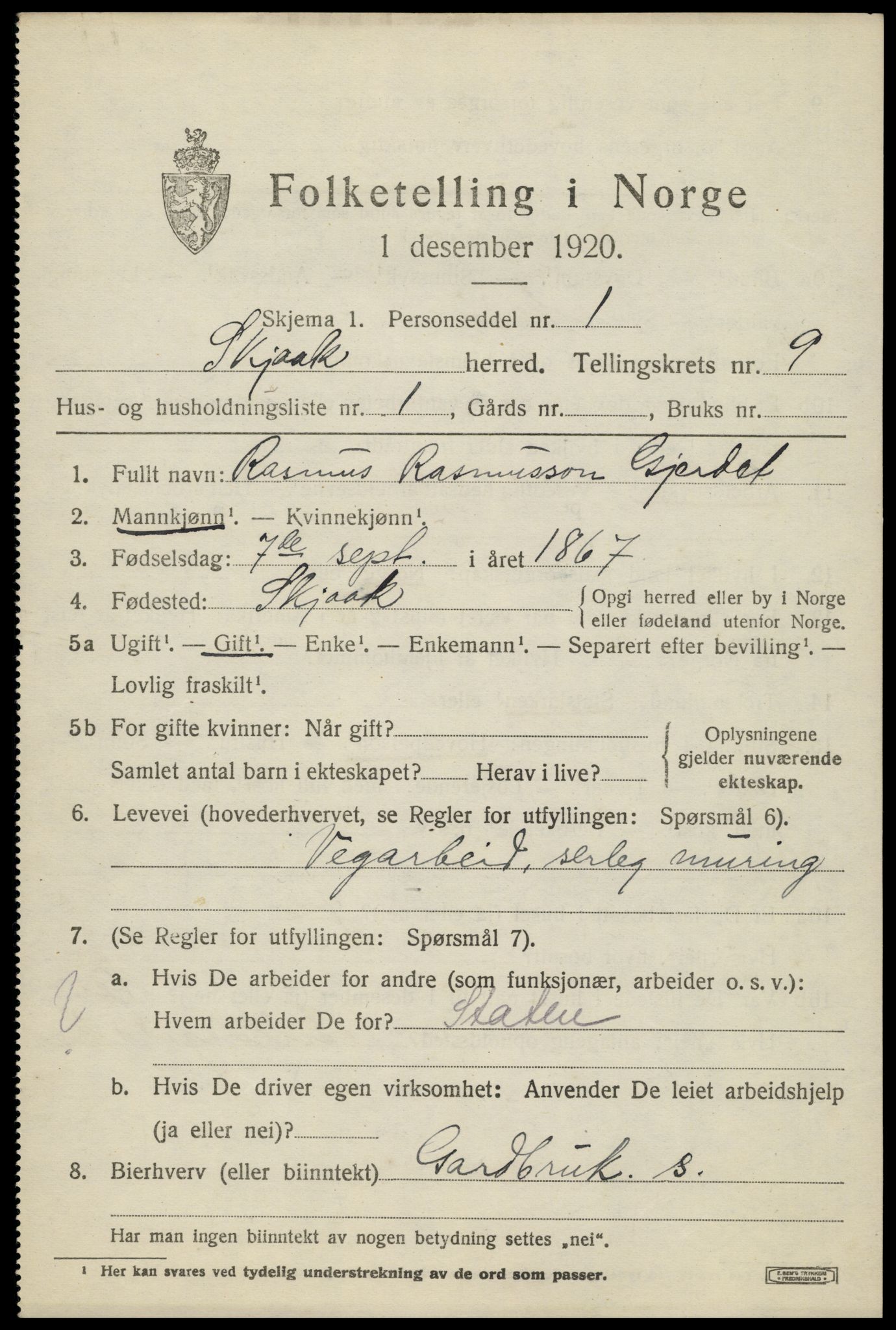 SAH, 1920 census for Skjåk, 1920, p. 4266