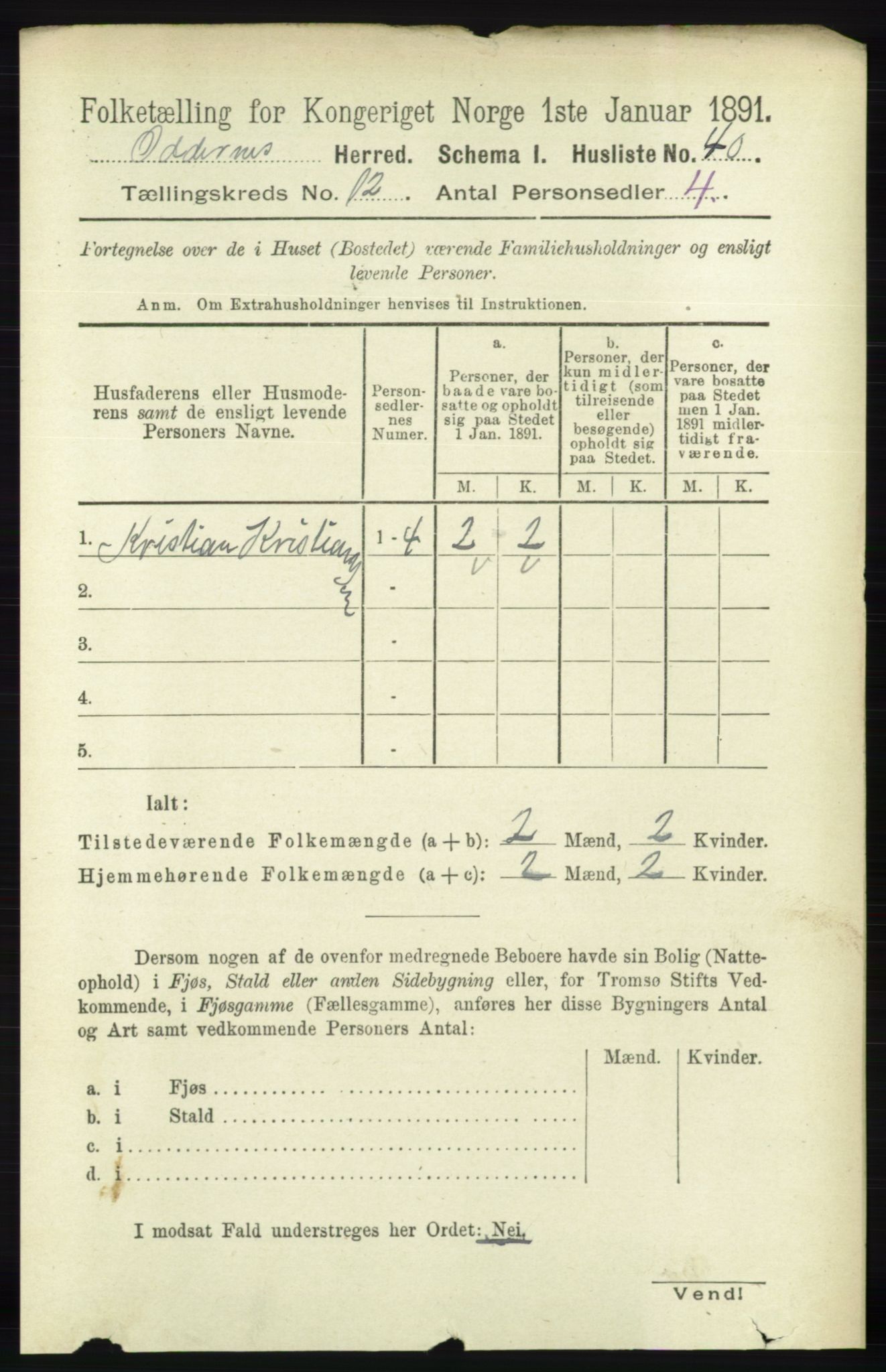 RA, 1891 census for 1012 Oddernes, 1891, p. 4350