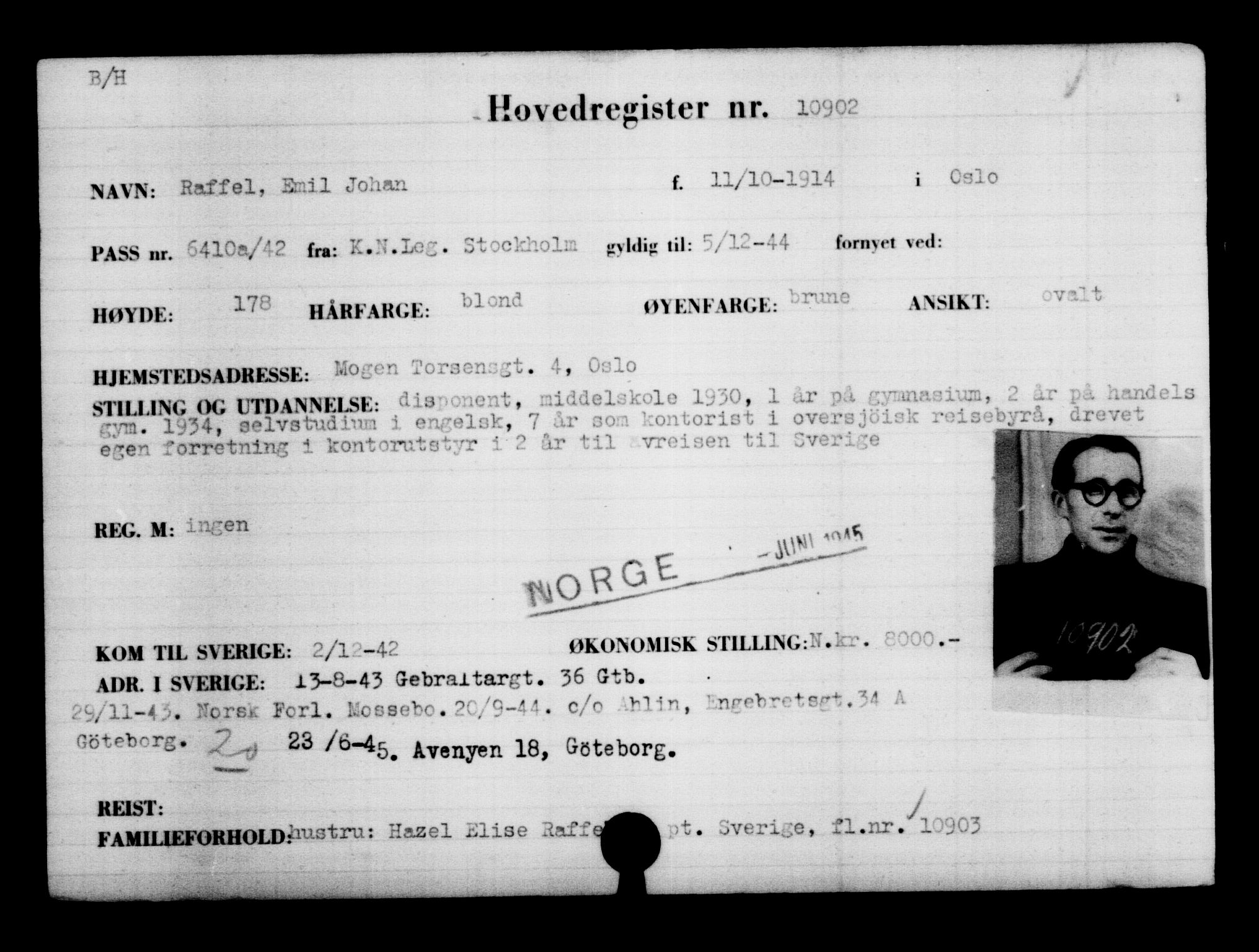 Utenriksstasjonene, Legasjonen i Stockholm, Flyktningkontoret, AV/RA-S-6753/V/Va/L0006: Kjesäterkartoteket, flyktninger med registreringsnr. 9400-12711, 1940-1945, p. 1721