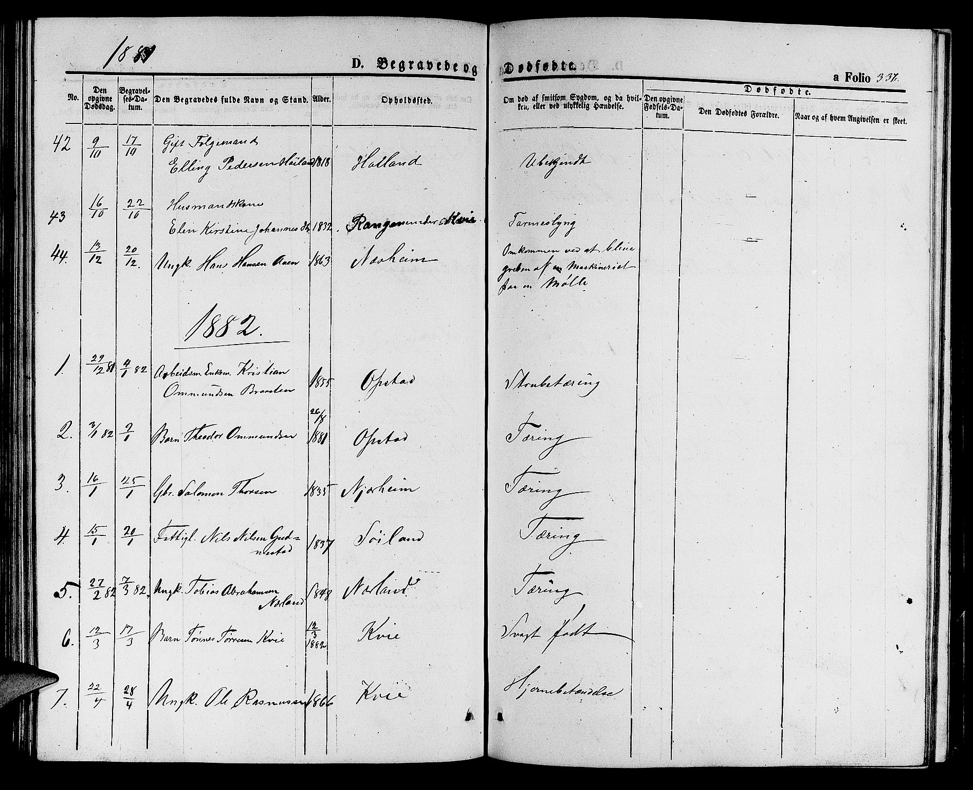 Hå sokneprestkontor, AV/SAST-A-101801/001/30BB/L0001: Parish register (copy) no. B 1, 1854-1883, p. 337