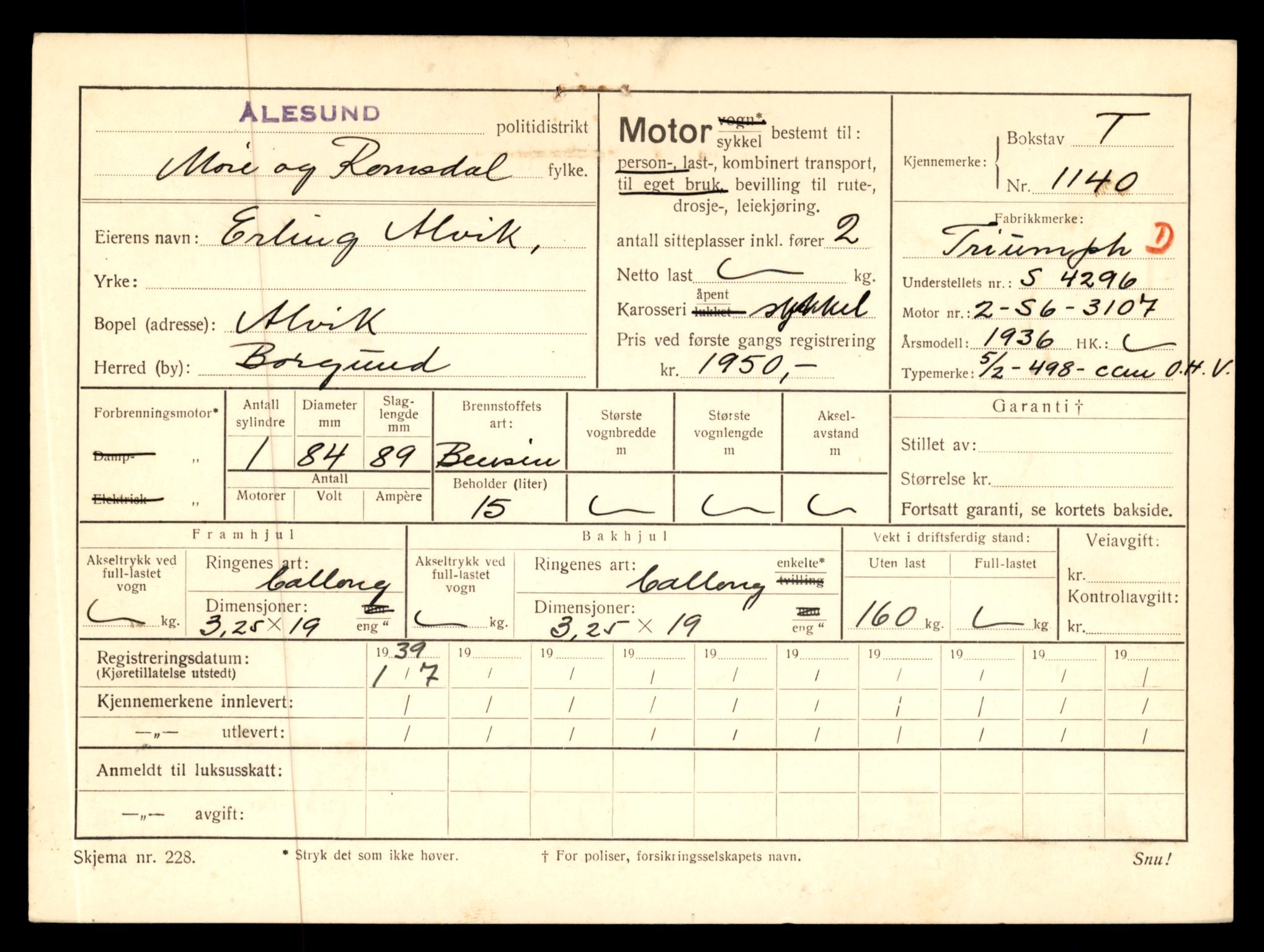 Møre og Romsdal vegkontor - Ålesund trafikkstasjon, AV/SAT-A-4099/F/Fe/L0010: Registreringskort for kjøretøy T 1050 - T 1169, 1927-1998, p. 2565