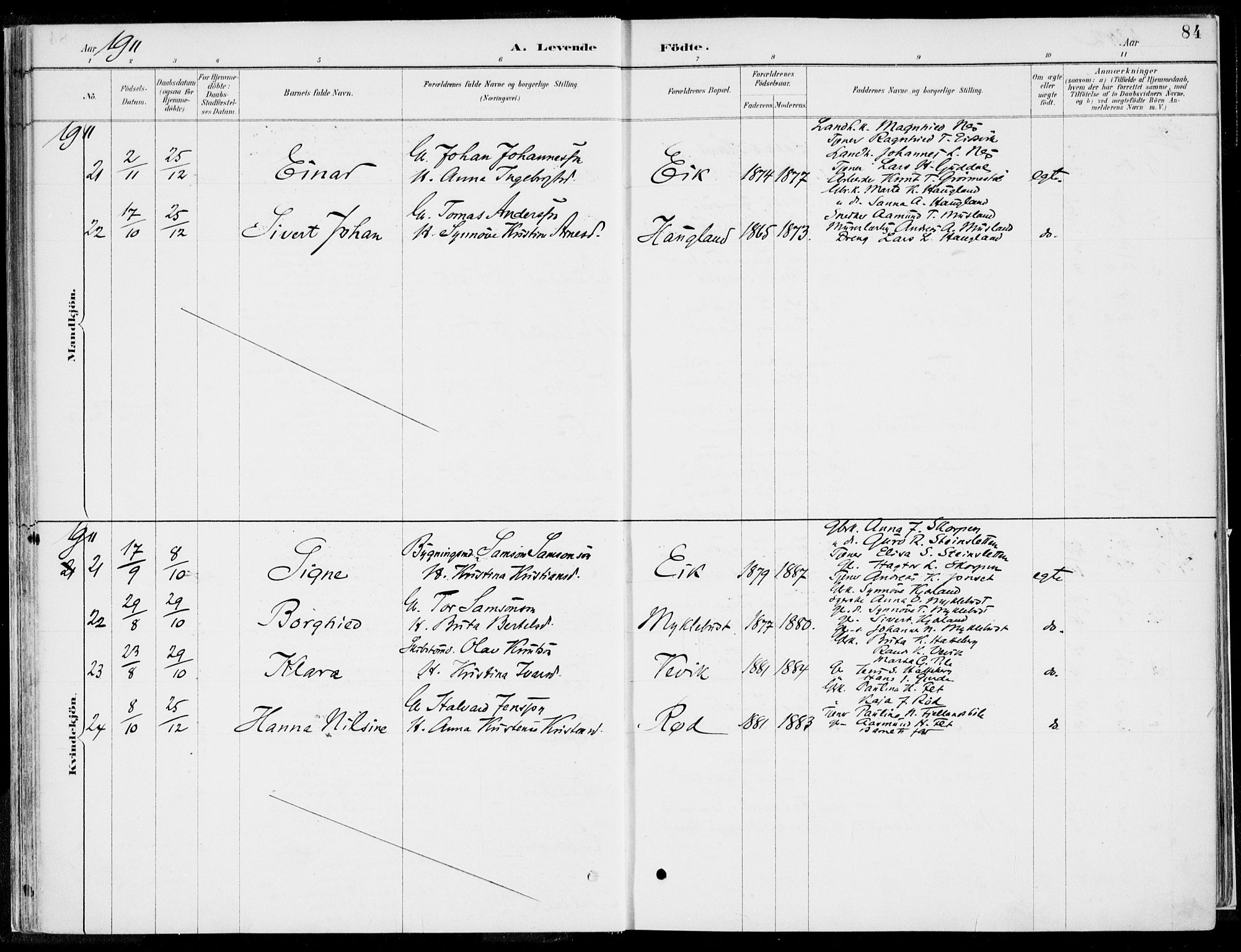 Kvinnherad sokneprestembete, SAB/A-76401/H/Haa: Parish register (official) no. B  1, 1887-1921, p. 84
