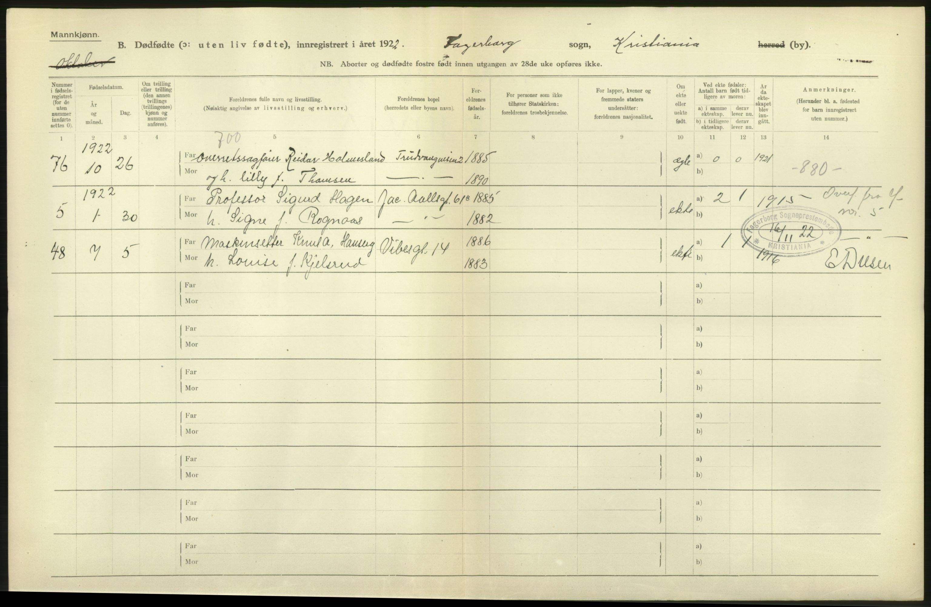 Statistisk sentralbyrå, Sosiodemografiske emner, Befolkning, RA/S-2228/D/Df/Dfc/Dfcb/L0010: Kristiania: Døde, dødfødte, 1922, p. 8