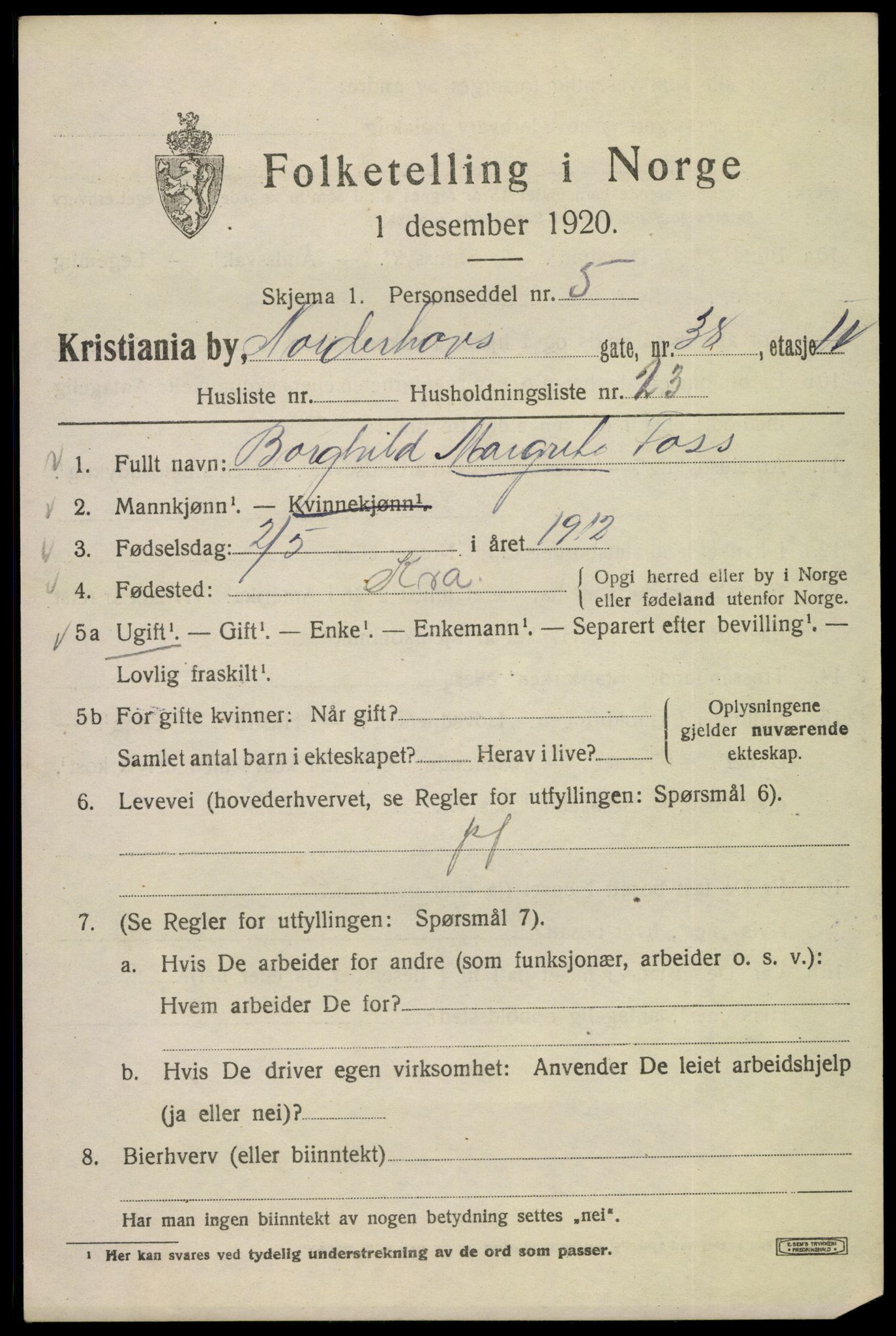 SAO, 1920 census for Kristiania, 1920, p. 424363