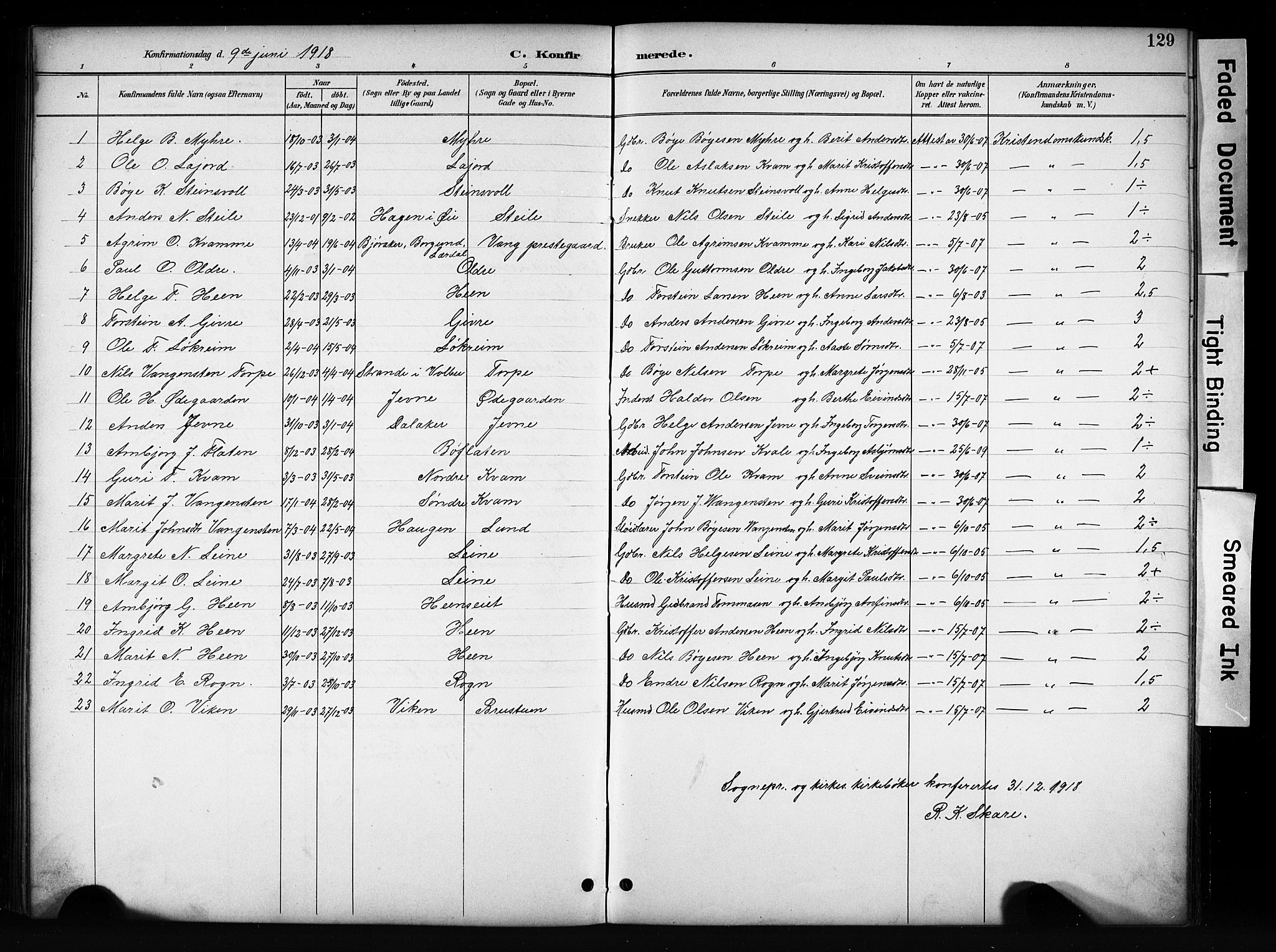 Vang prestekontor, Valdres, SAH/PREST-140/H/Hb/L0006: Parish register (copy) no. 6, 1893-1918, p. 129