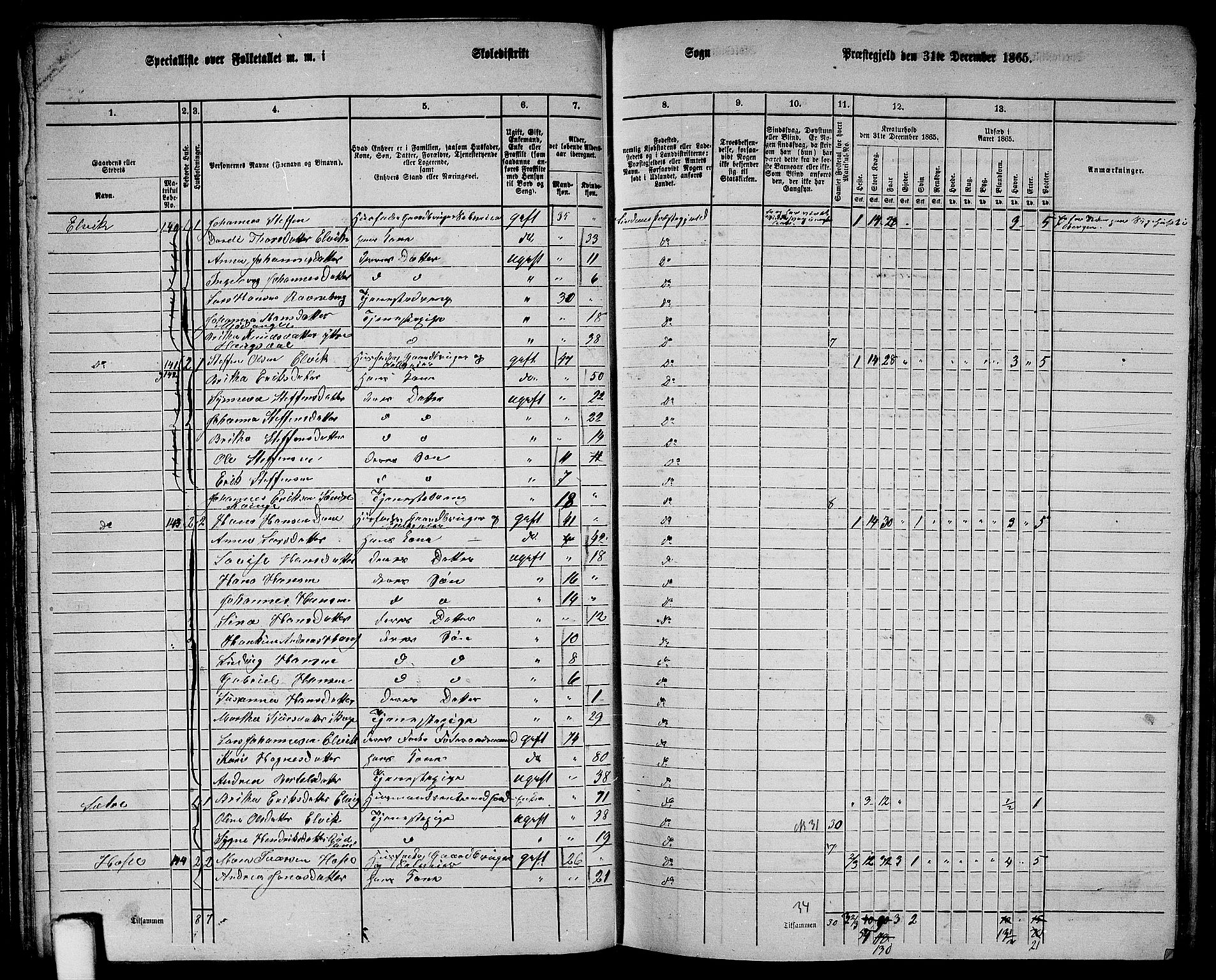 RA, 1865 census for Lindås, 1865, p. 83