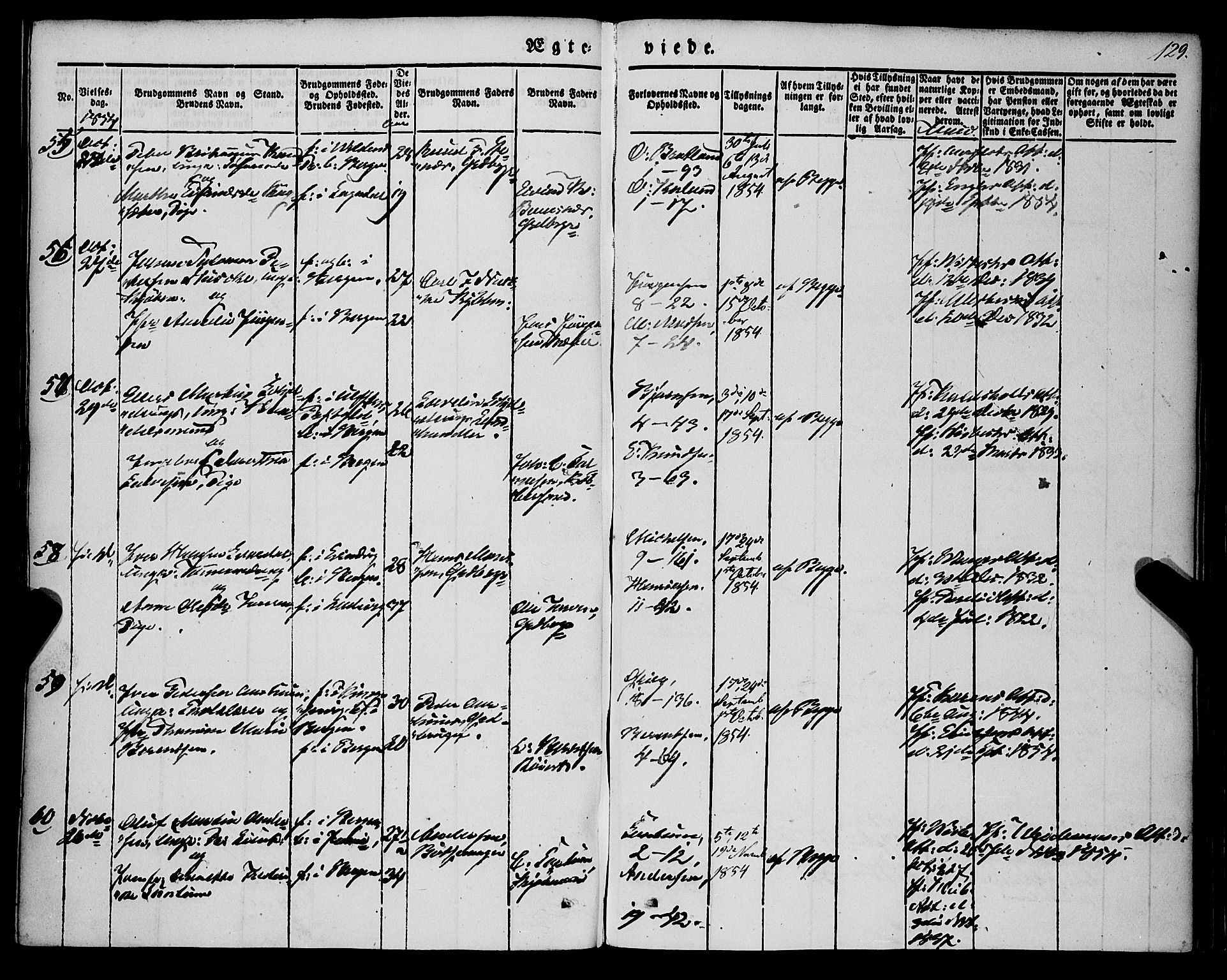 Nykirken Sokneprestembete, AV/SAB-A-77101/H/Haa/L0031: Parish register (official) no. D 1, 1834-1861, p. 129