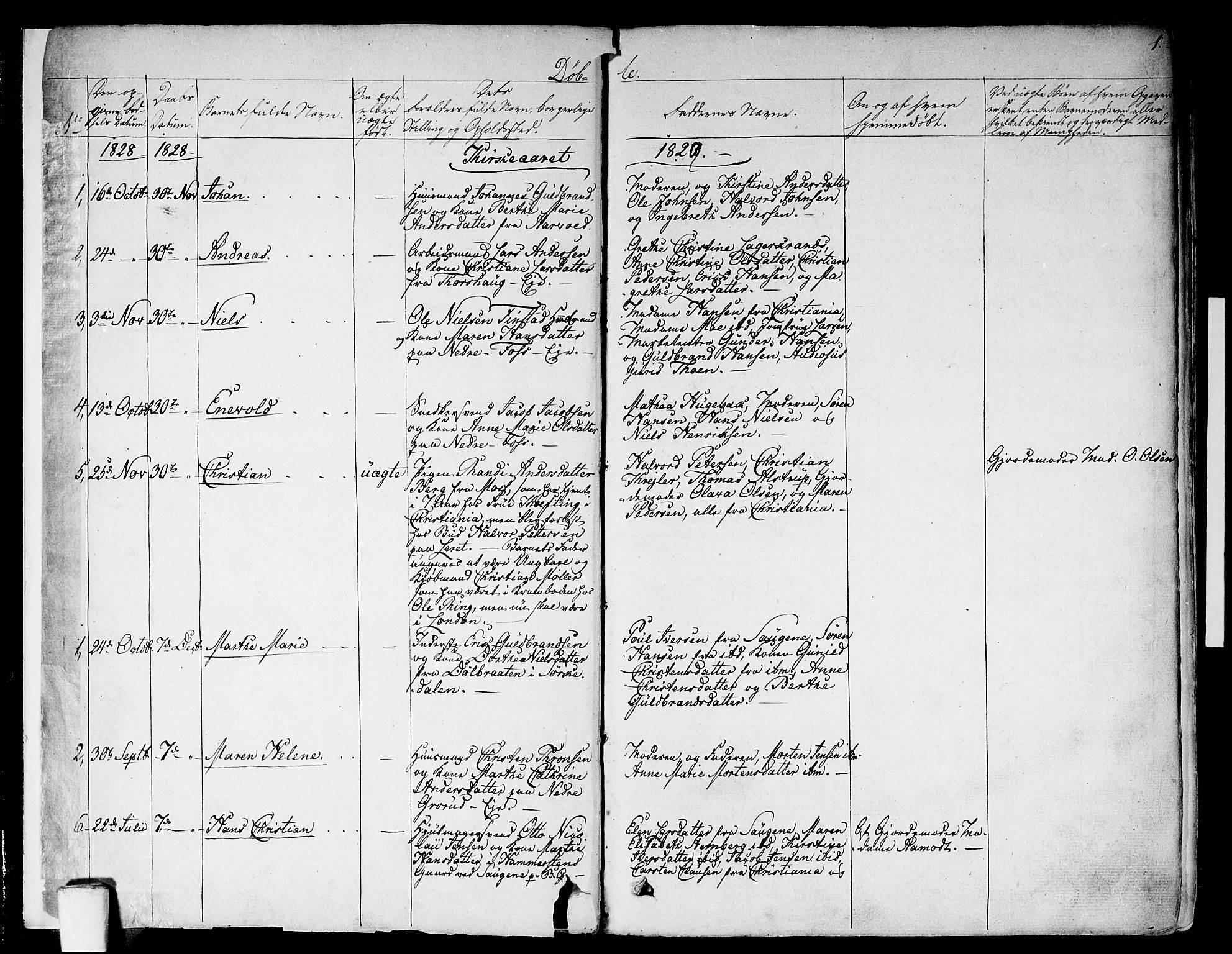 Aker prestekontor kirkebøker, SAO/A-10861/F/L0013: Parish register (official) no. 13, 1828-1837, p. 1