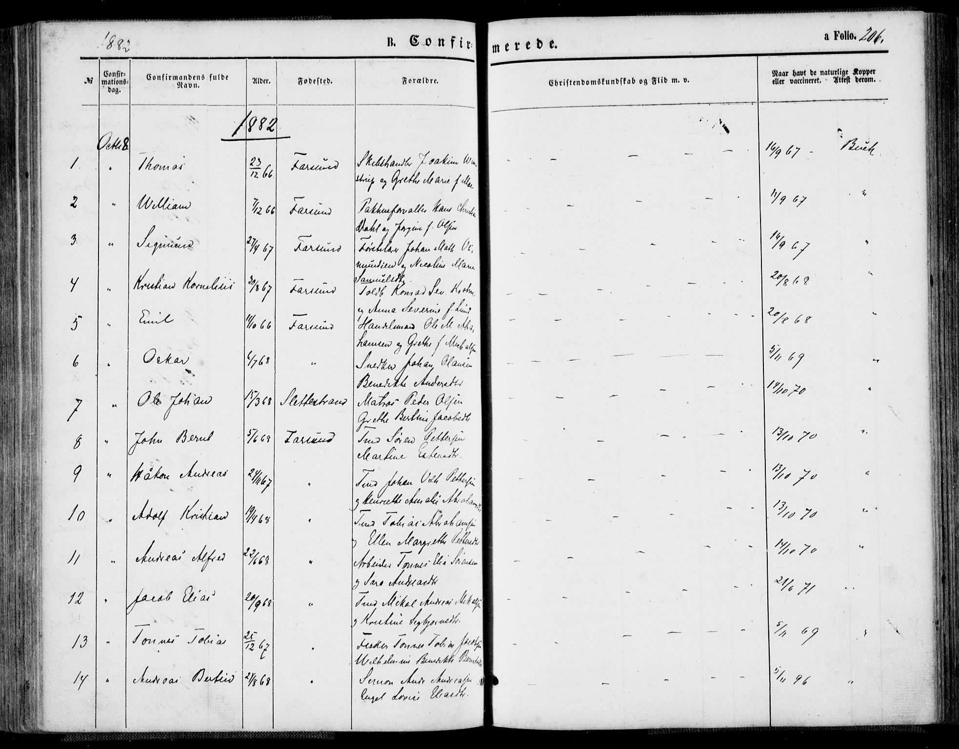Farsund sokneprestkontor, SAK/1111-0009/F/Fa/L0005: Parish register (official) no. A 5, 1863-1886, p. 206