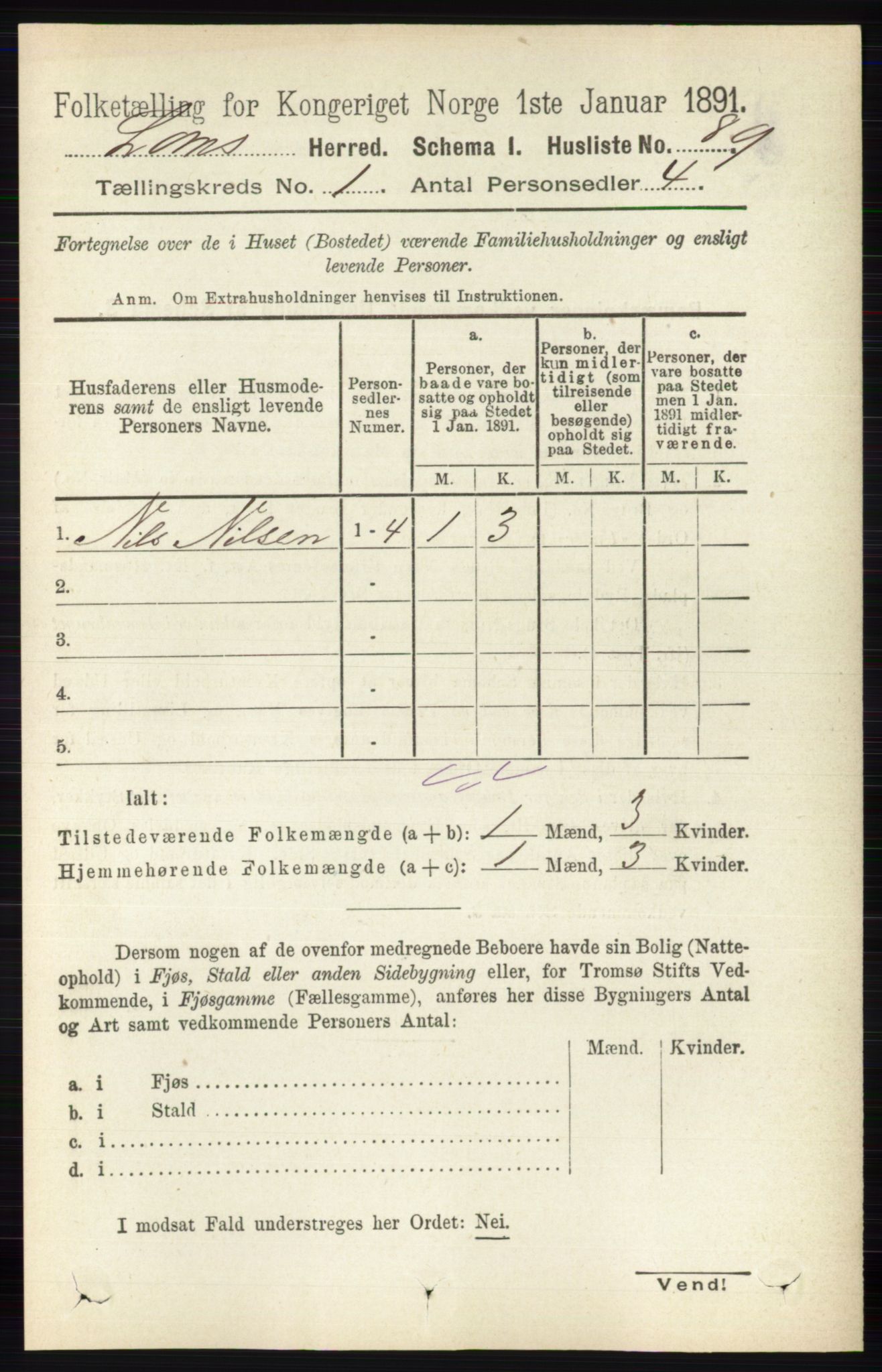 RA, 1891 census for 0514 Lom, 1891, p. 110