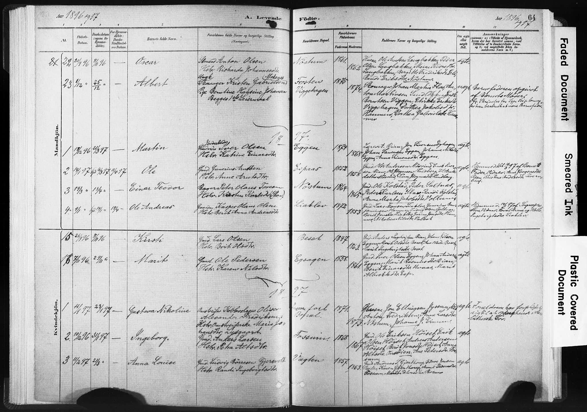 Ministerialprotokoller, klokkerbøker og fødselsregistre - Sør-Trøndelag, SAT/A-1456/665/L0773: Parish register (official) no. 665A08, 1879-1905, p. 64