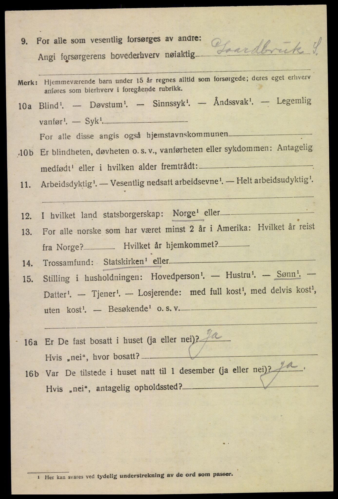 SAK, 1920 census for Fjotland, 1920, p. 1213