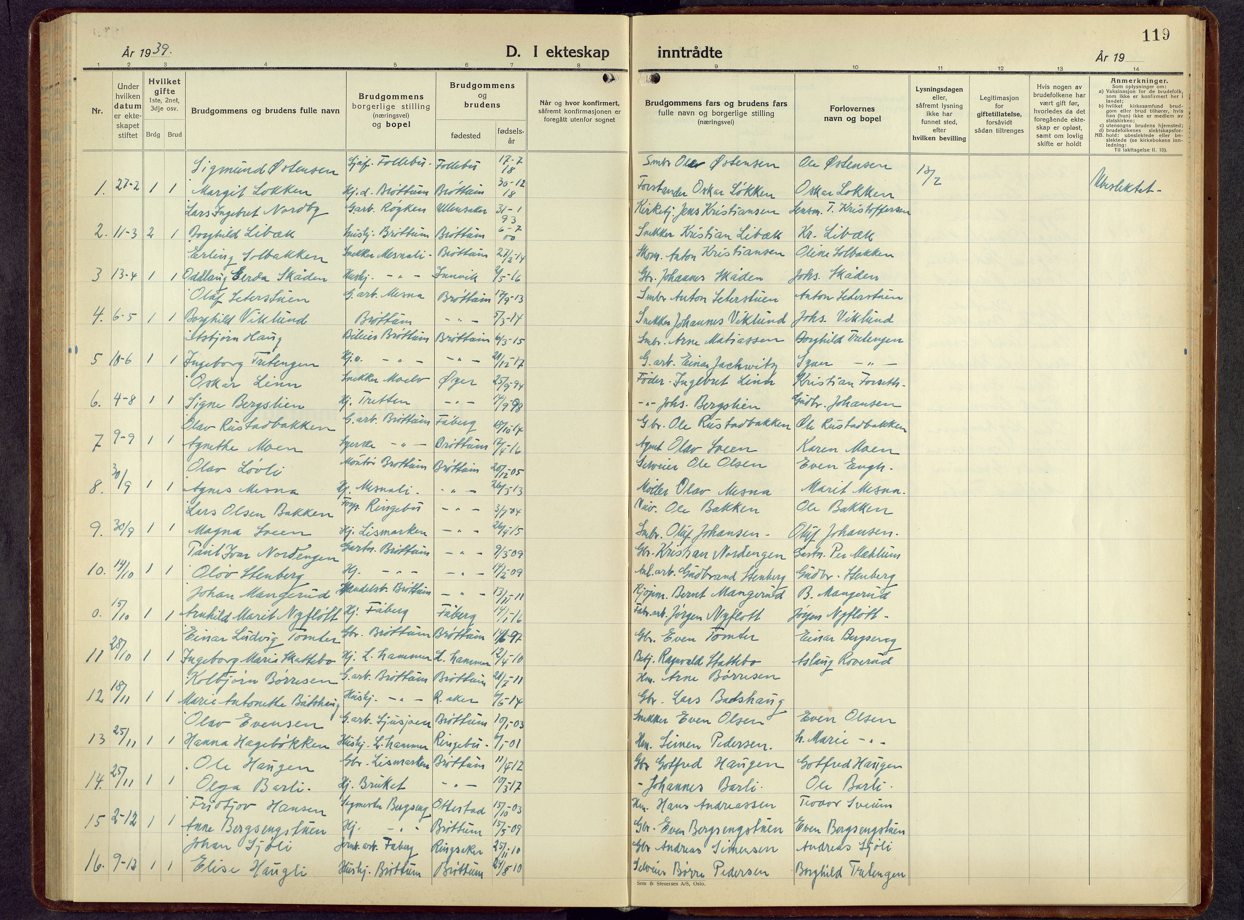 Brøttum prestekontor, SAH/PREST-016/L/La/L0002: Parish register (copy) no. 2, 1940-1958, p. 119