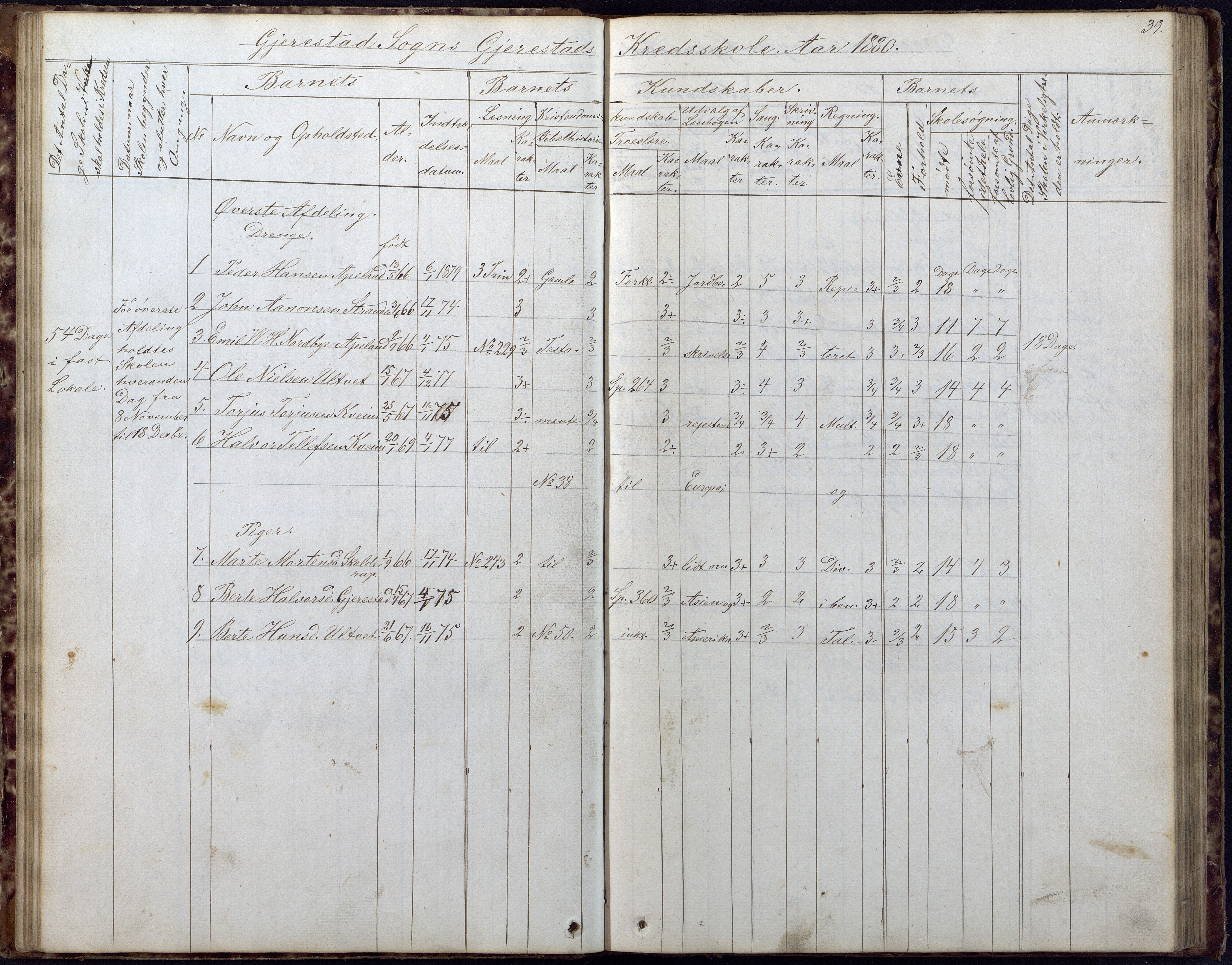 Gjerstad Kommune, Gjerstad Skole, AAKS/KA0911-550a/F02/L0005: Skoleprotokoll, 1863-1891, p. 39