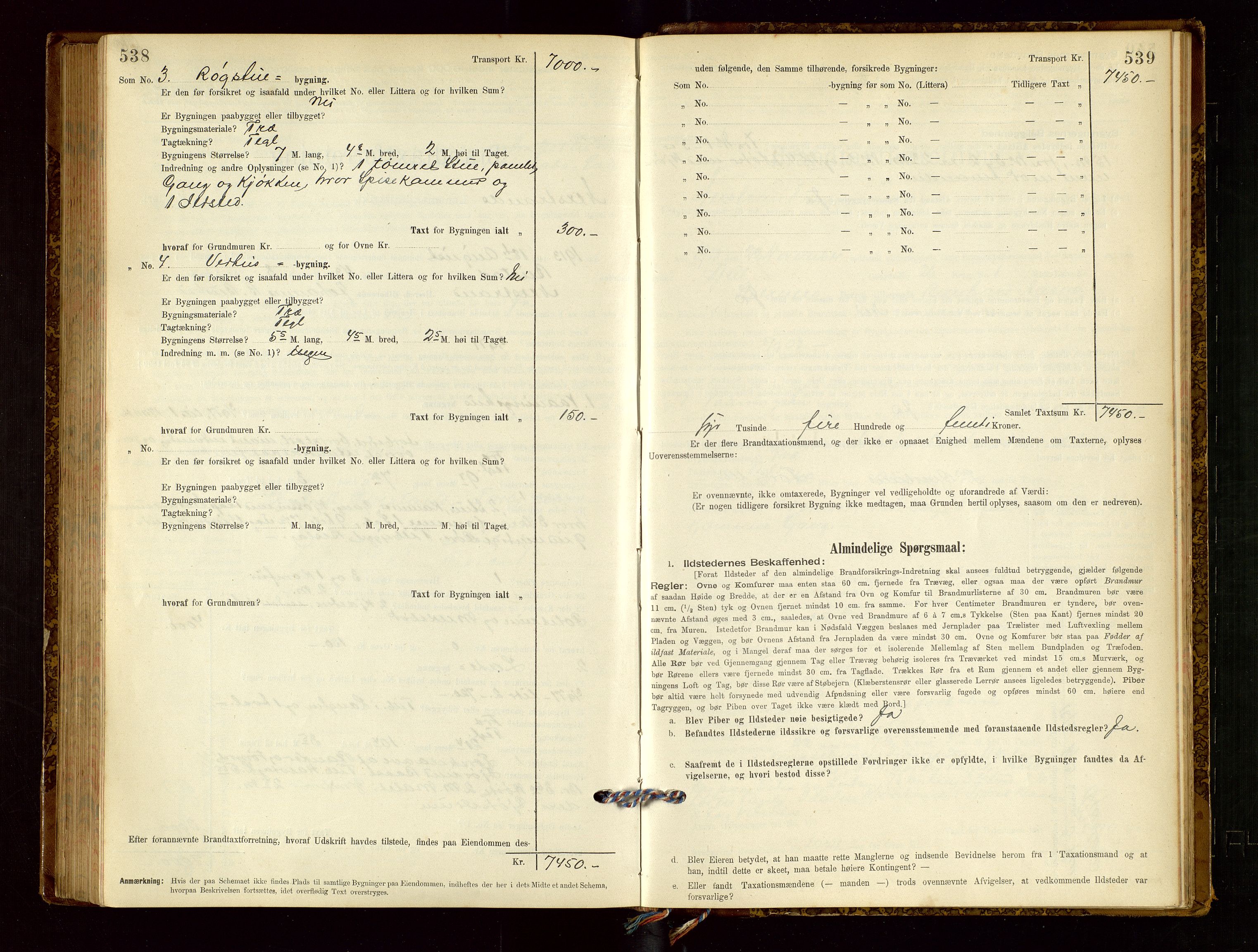 Nedstrand lensmannskontor, AV/SAST-A-100236/Gob/L0001: "Brandtaxationsprotokol for Nerstrand Lensmandsdistrikt Ryfylke fogderi", 1895-1915, p. 538-539