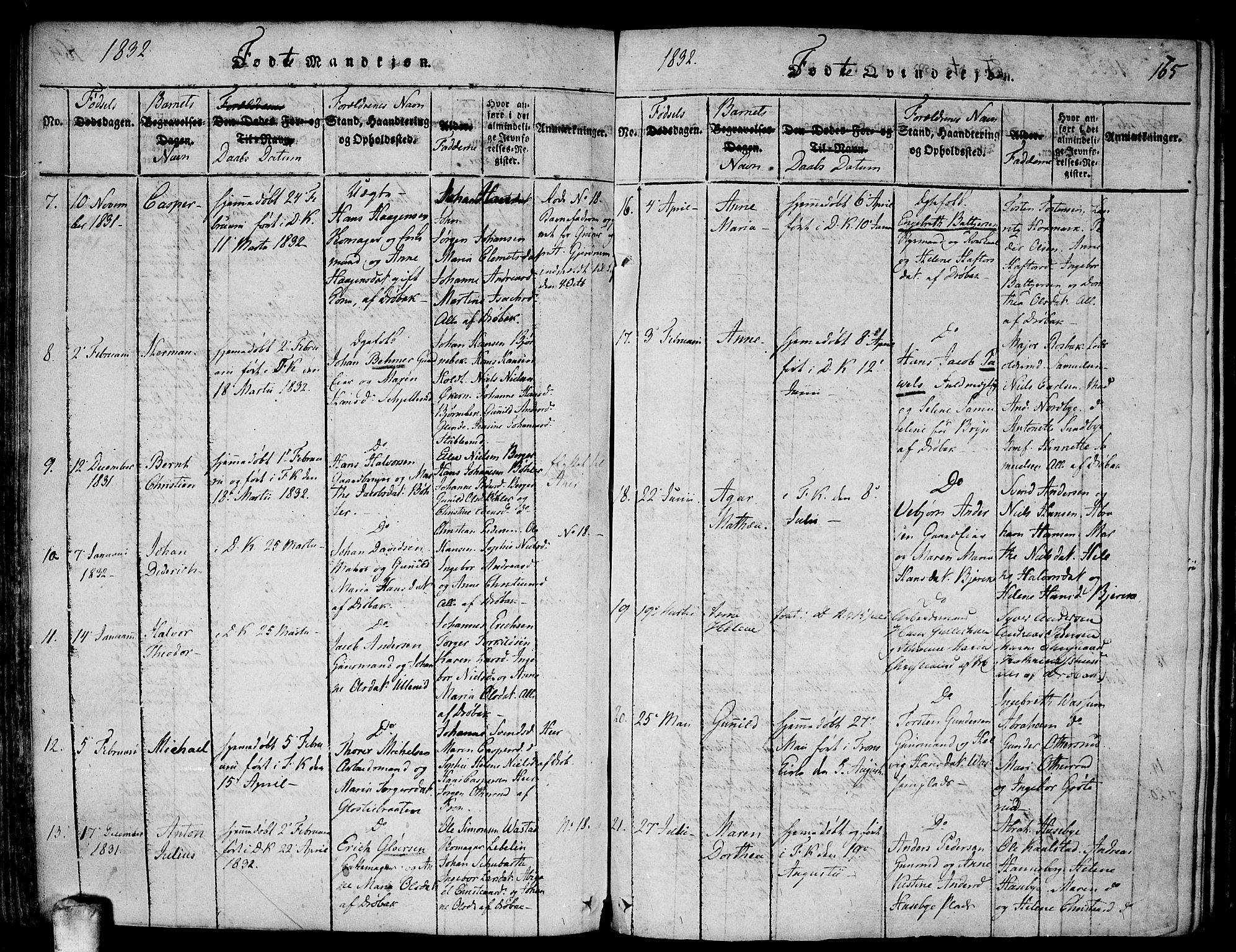 Drøbak prestekontor Kirkebøker, AV/SAO-A-10142a/F/Fa/L0001: Parish register (official) no. I 1, 1816-1842, p. 165