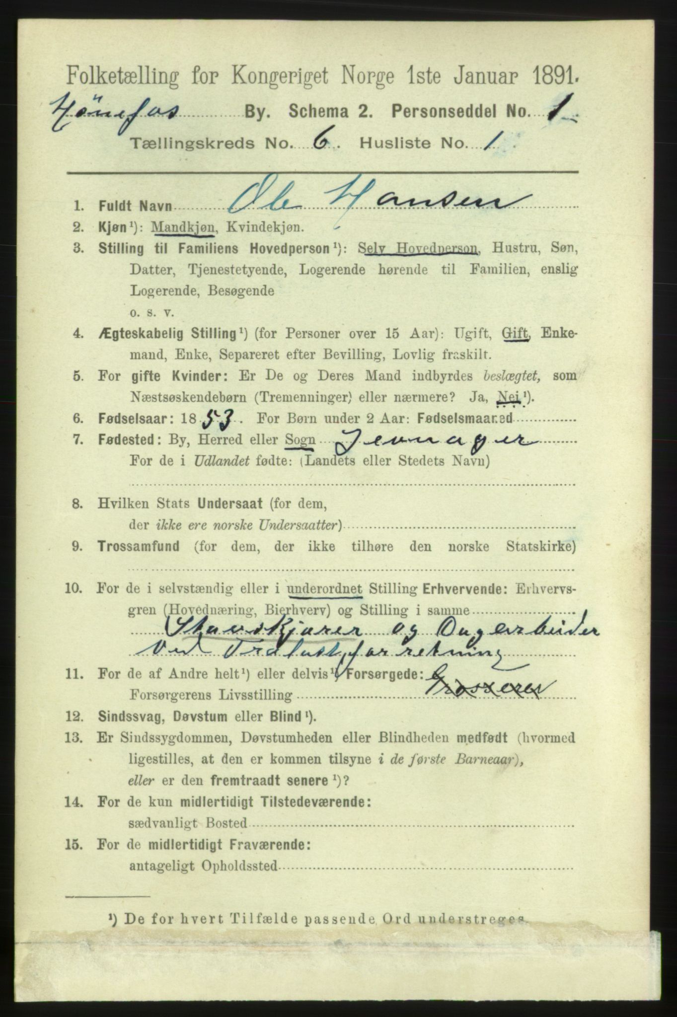 RA, 1891 census for 0601 Hønefoss, 1891, p. 1012