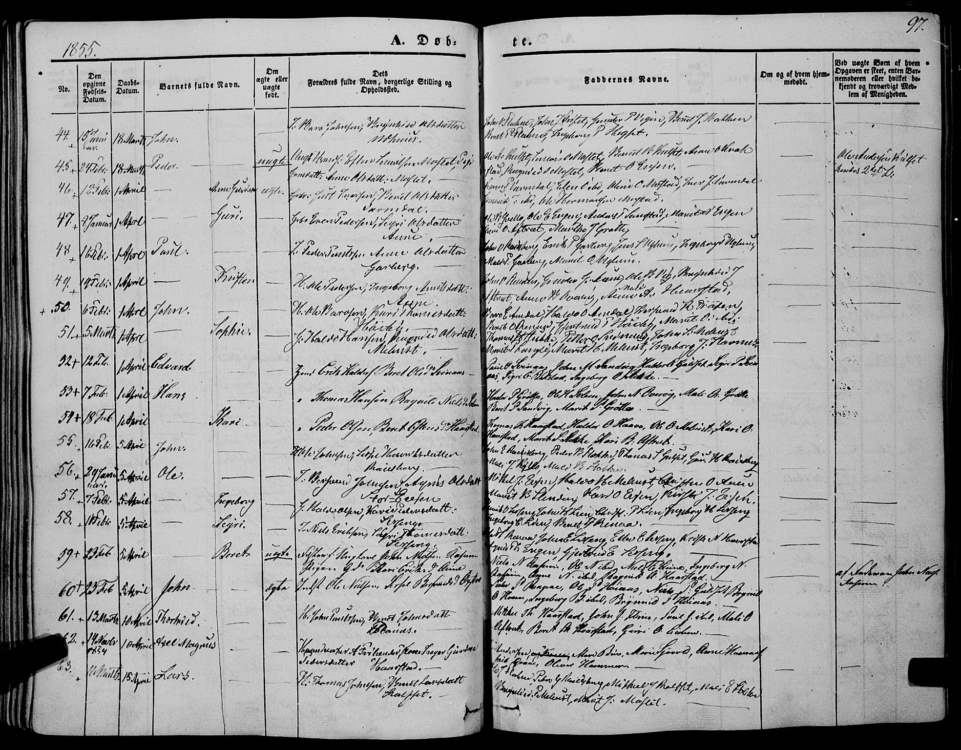 Ministerialprotokoller, klokkerbøker og fødselsregistre - Sør-Trøndelag, SAT/A-1456/695/L1145: Parish register (official) no. 695A06 /1, 1843-1859, p. 97