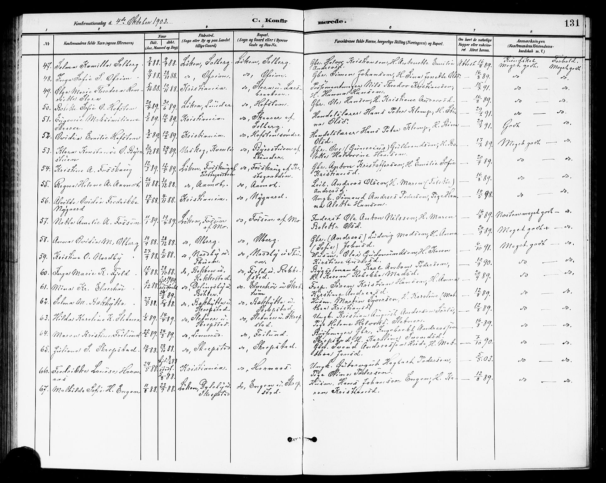 Høland prestekontor Kirkebøker, AV/SAO-A-10346a/G/Ga/L0007: Parish register (copy) no. I 7, 1902-1914, p. 131