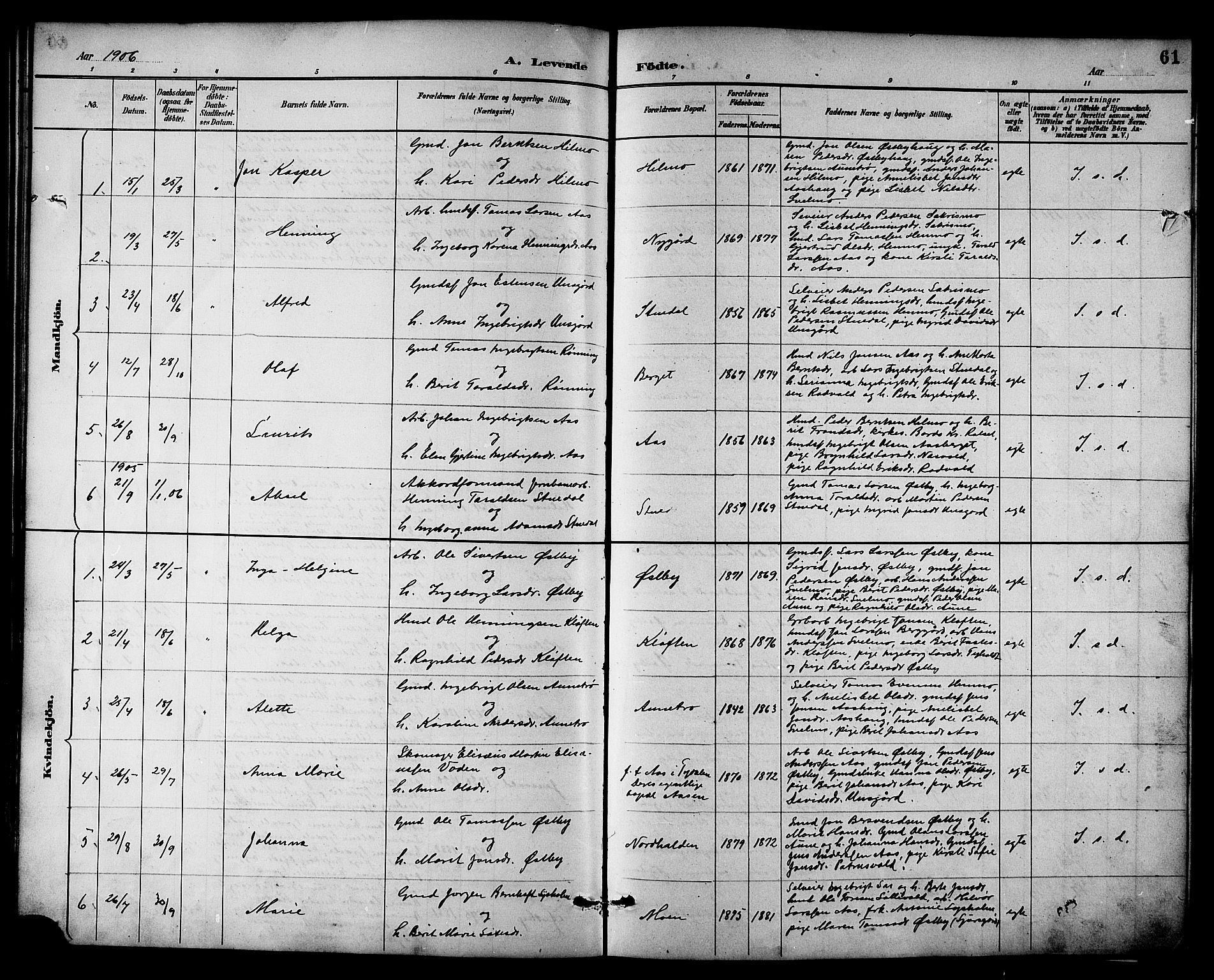 Ministerialprotokoller, klokkerbøker og fødselsregistre - Sør-Trøndelag, SAT/A-1456/698/L1167: Parish register (copy) no. 698C04, 1888-1907, p. 61